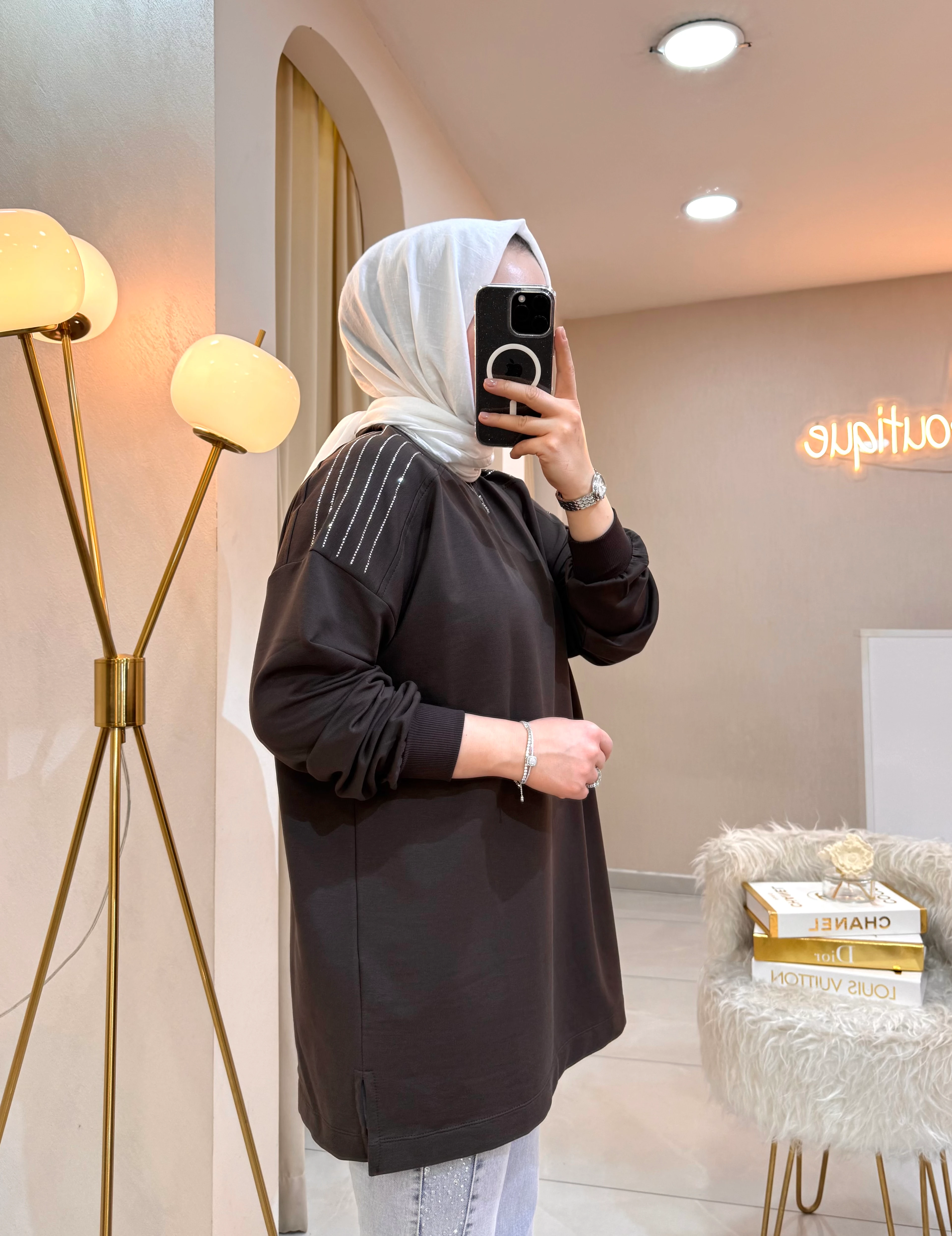 Omzu Taşlı Sweat Acı Kahve