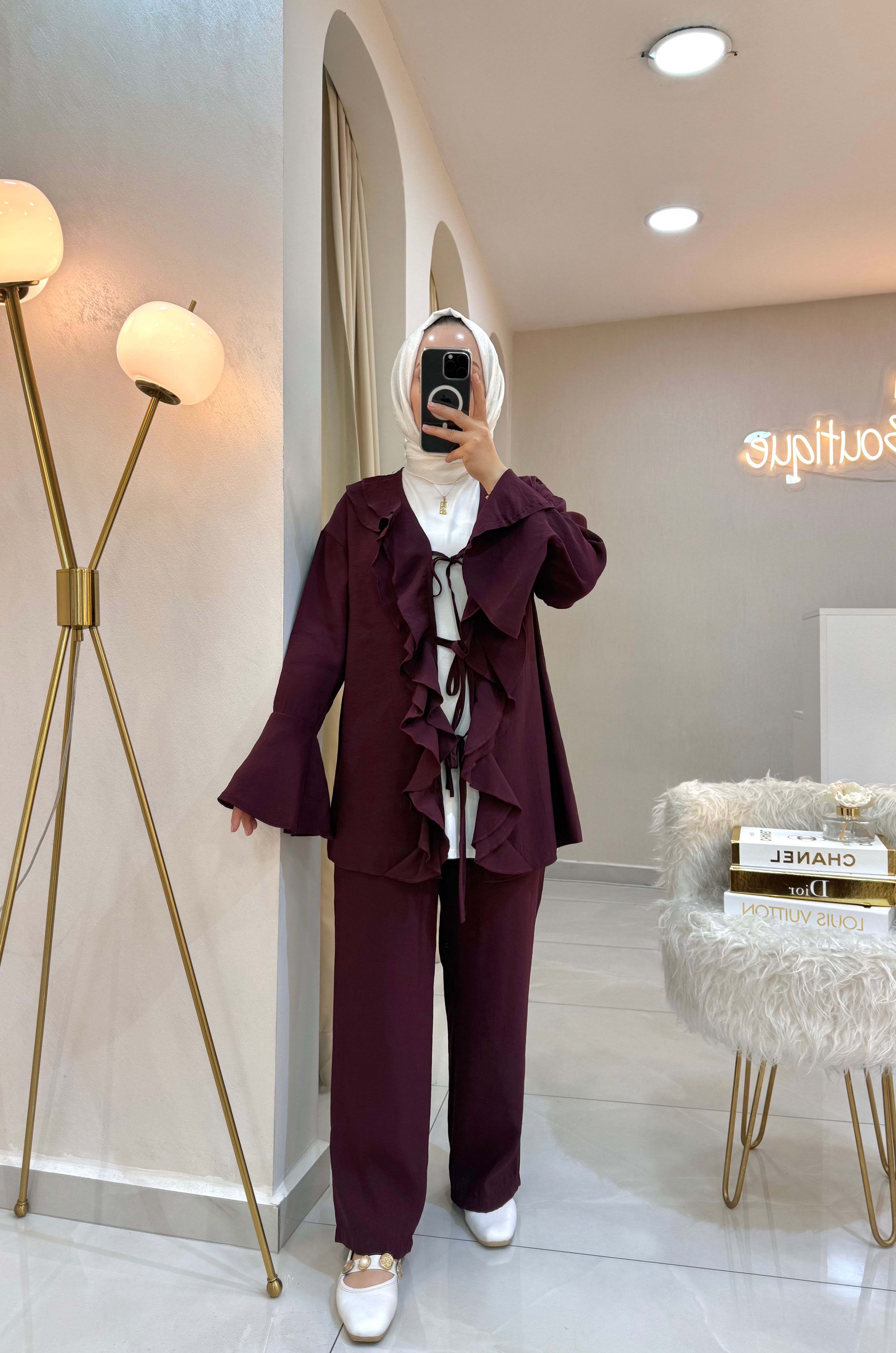 Önü Fırfırlı Takım Bordo