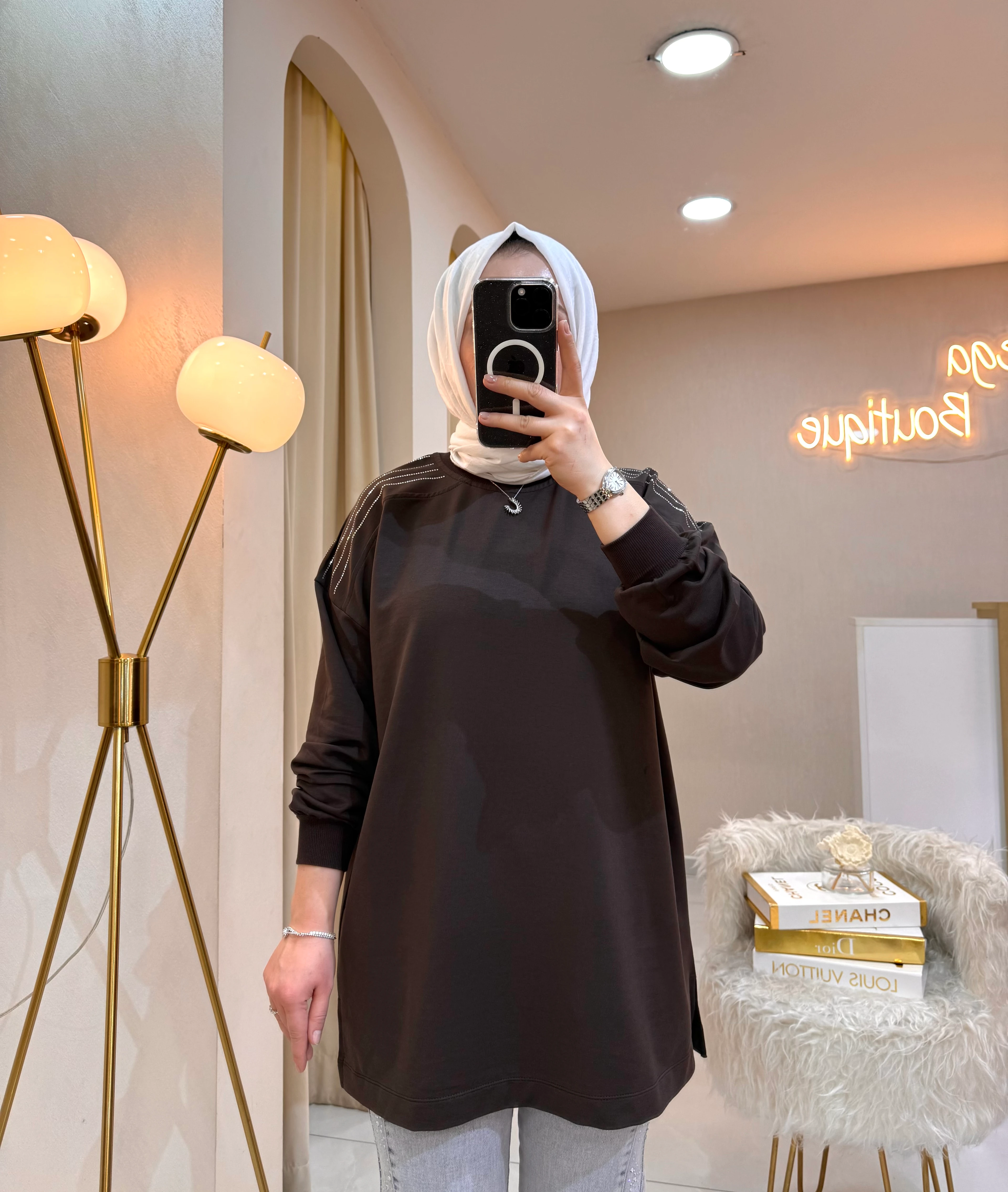 Omzu Taşlı Sweat Acı Kahve