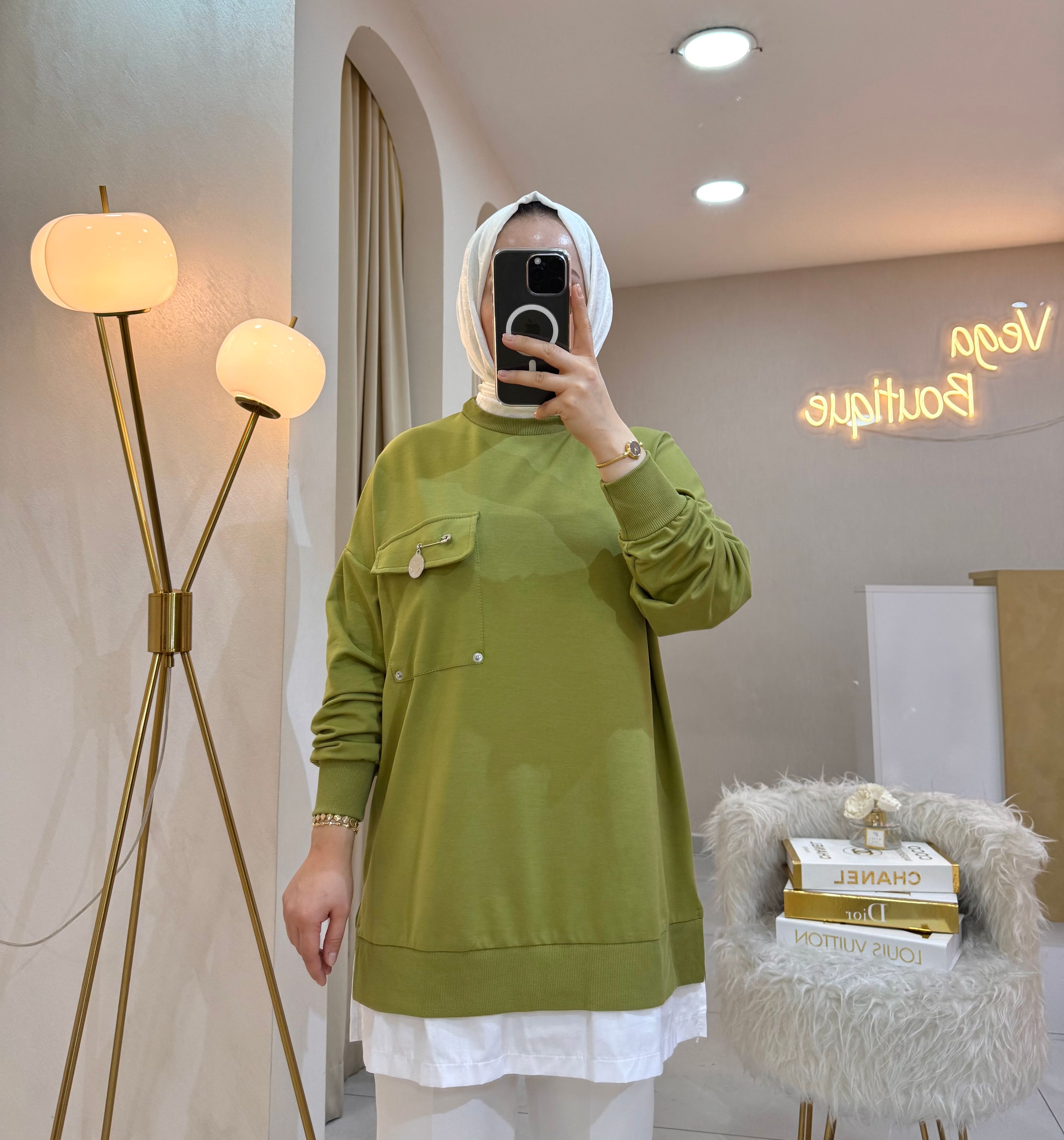 Broşlu Sweat Yeşil