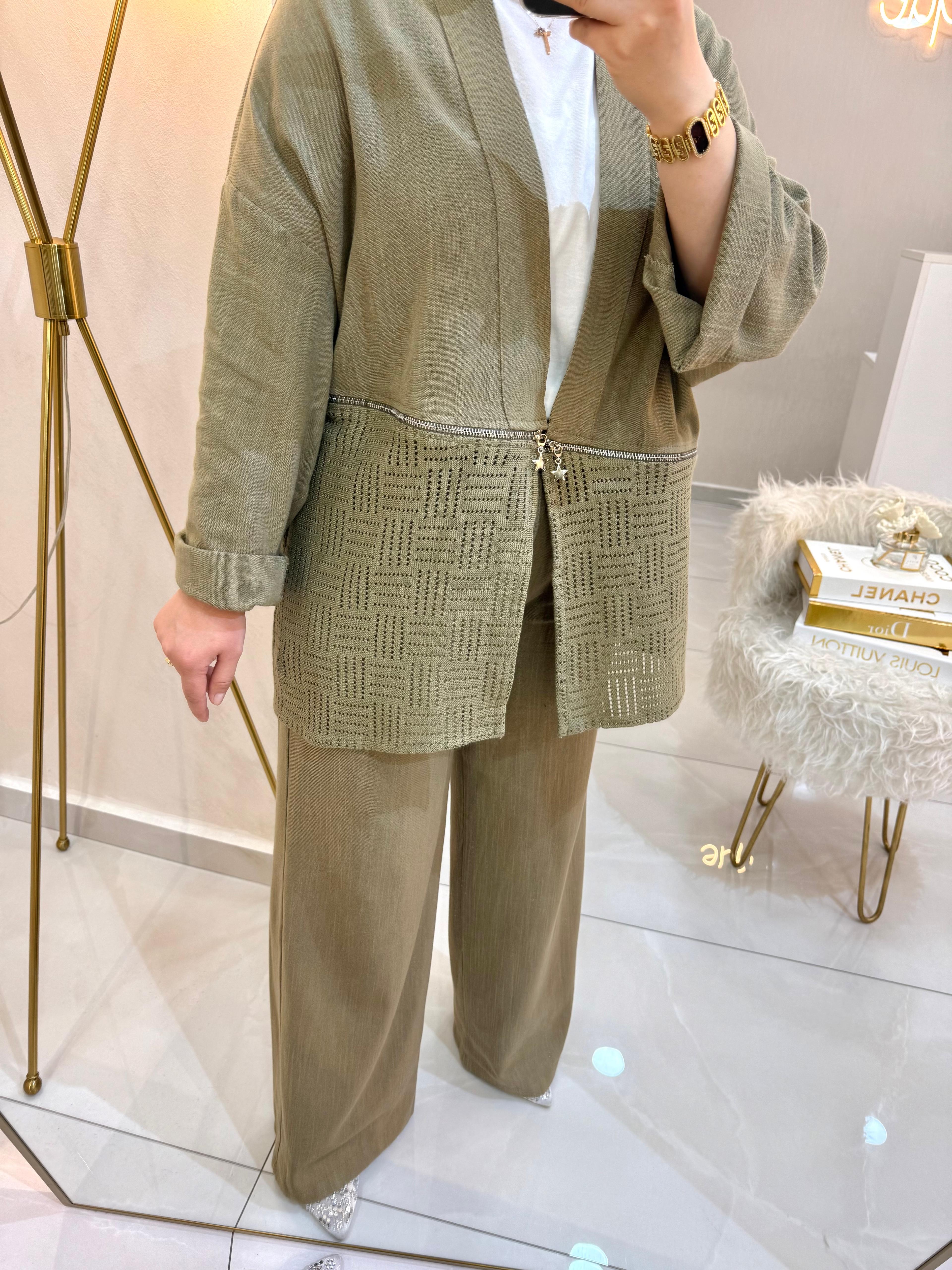 Güpürlü Kimono Keten Takım