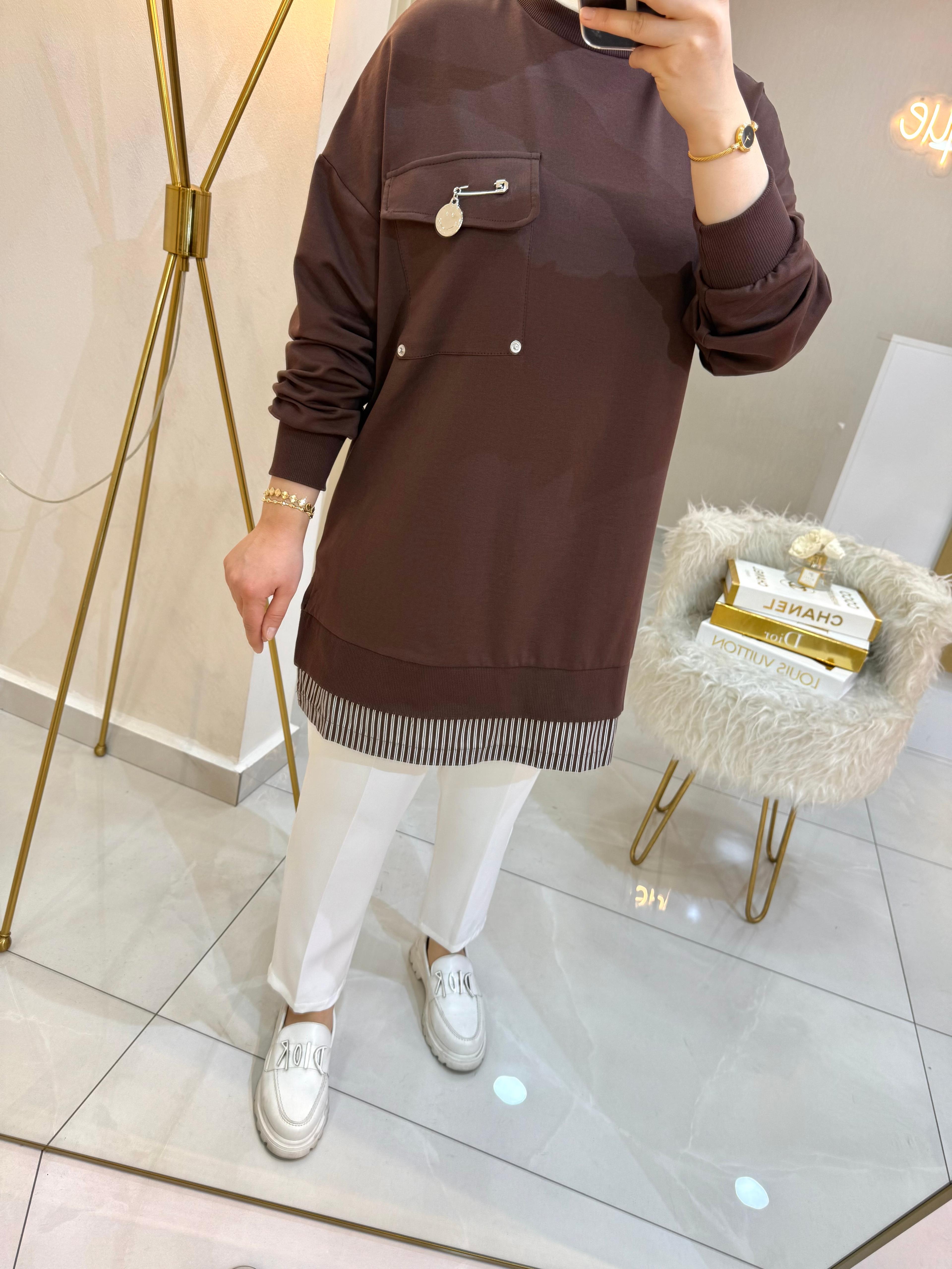 Broşlu Sweat Kahve