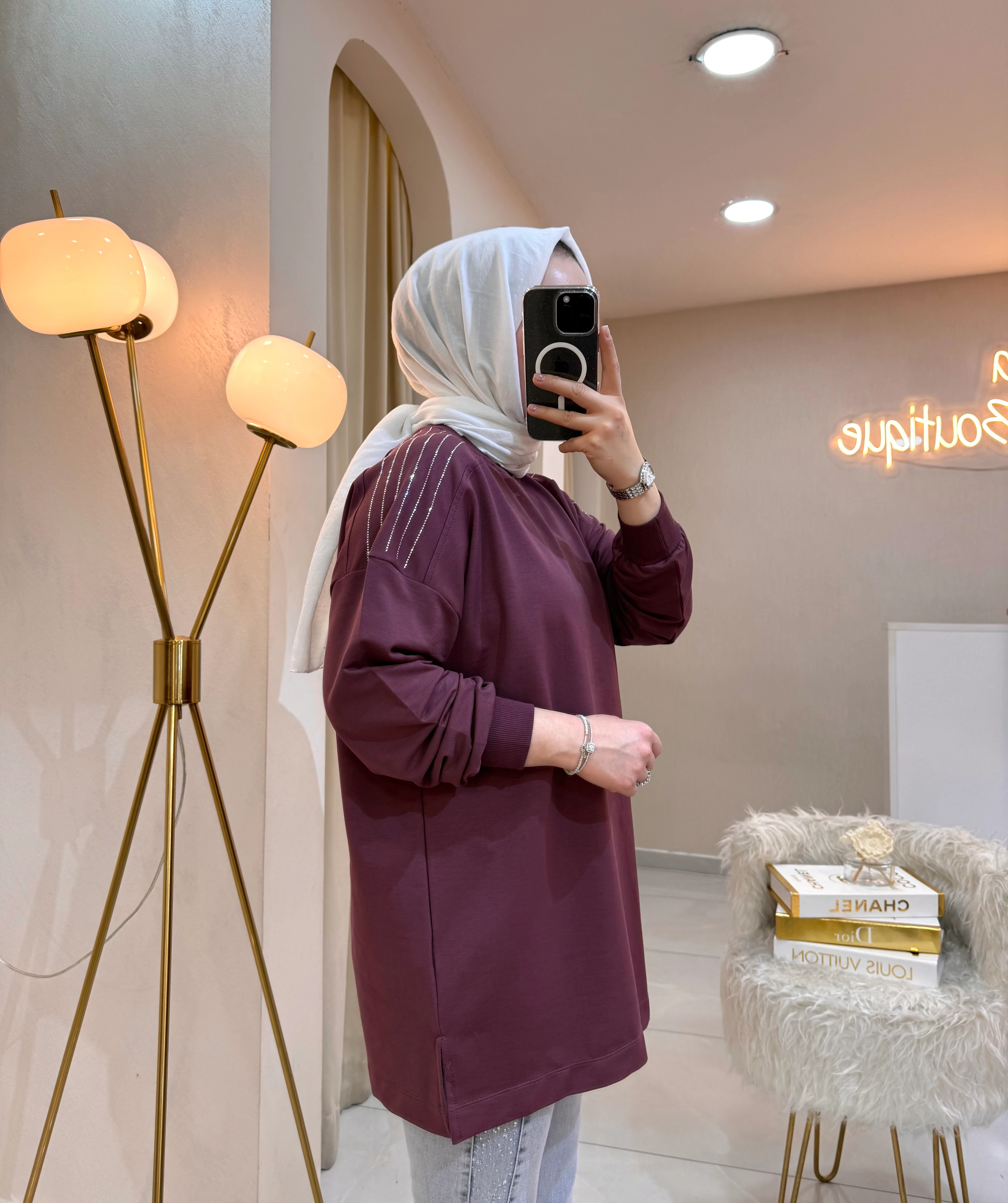 Omzu Taşlı Sweat Mürdüm