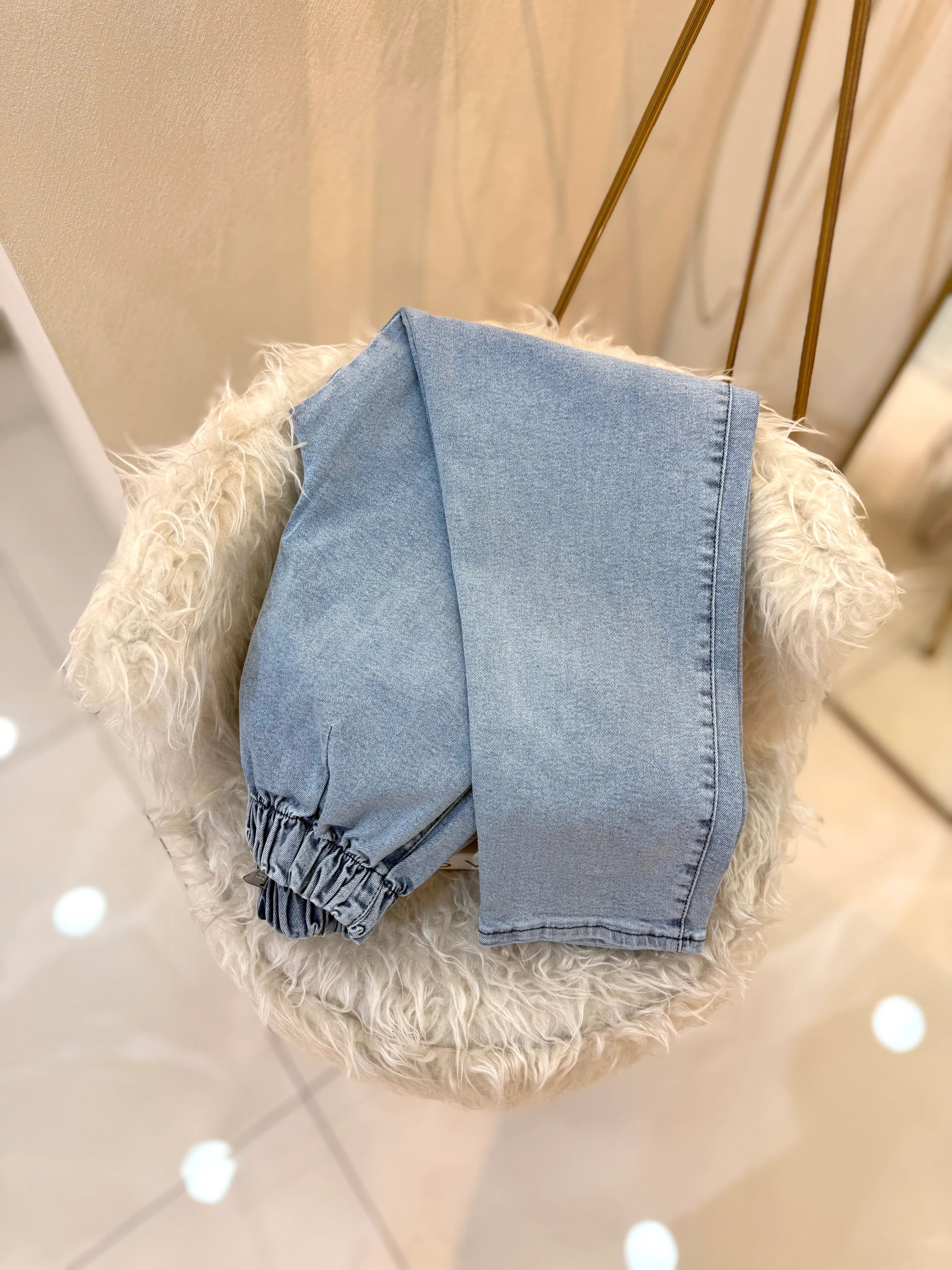 Beli Lastikli Jean Buz Mavi 