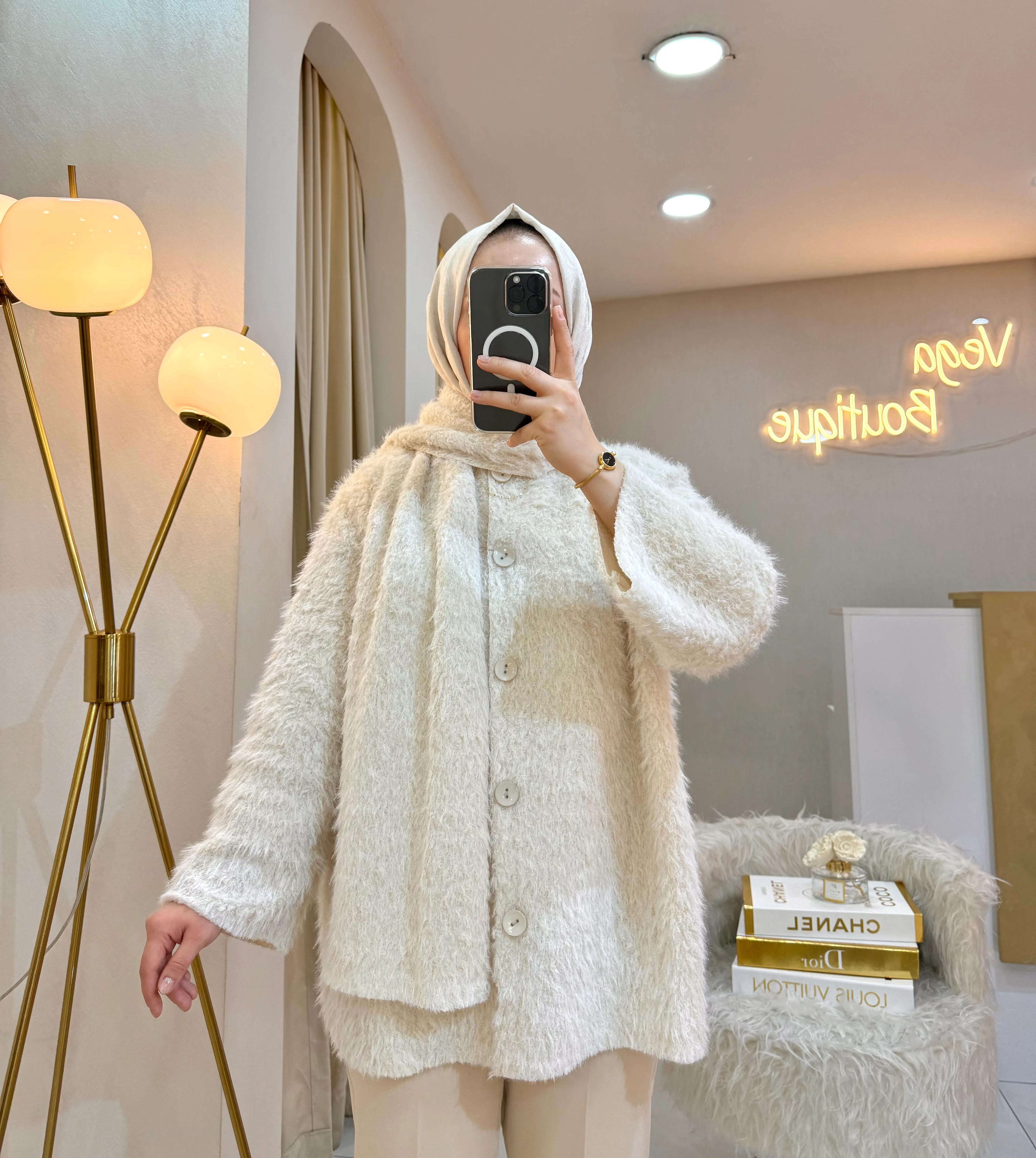 Atkılı Peluş Ceket Taş