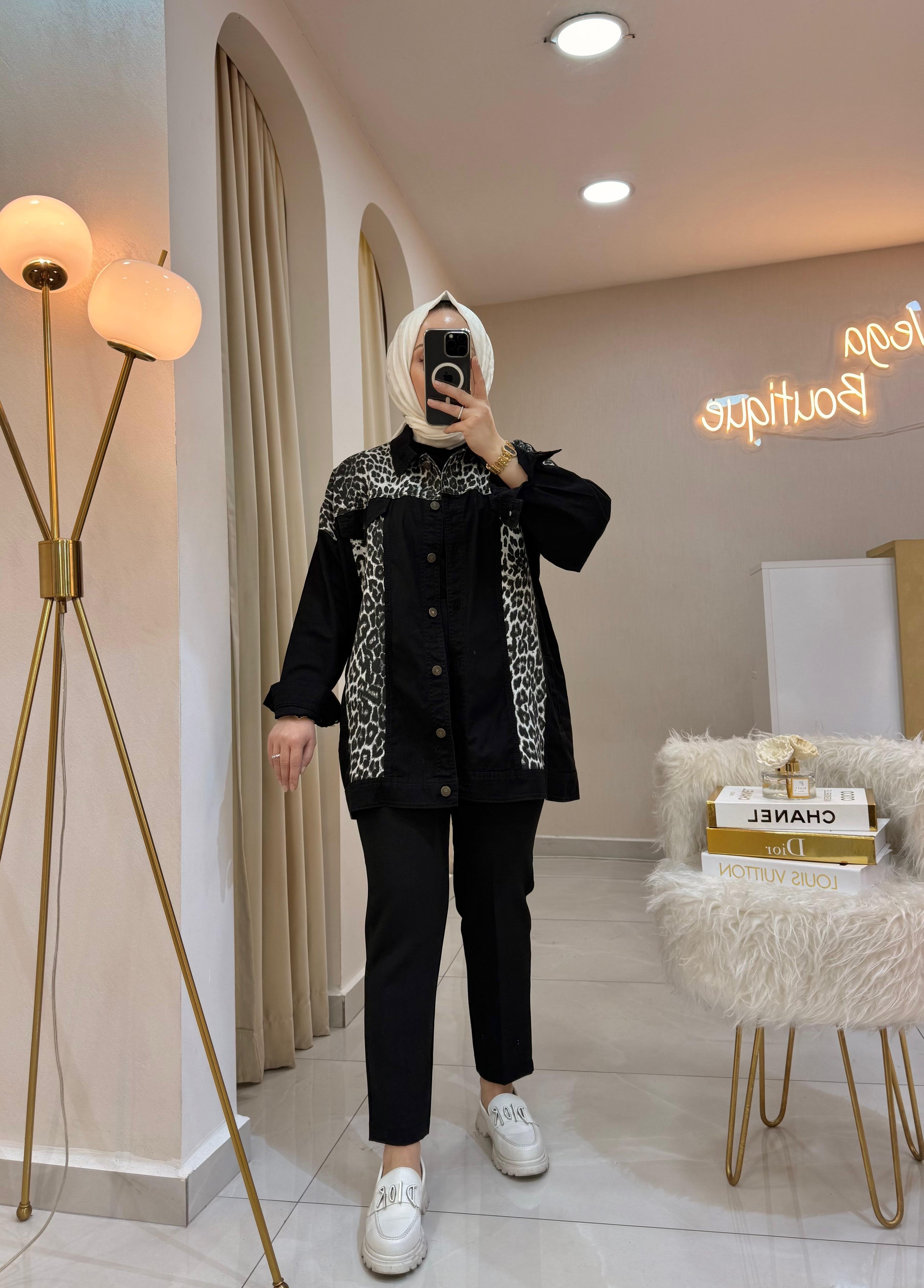 Leoparlı Kot Ceket