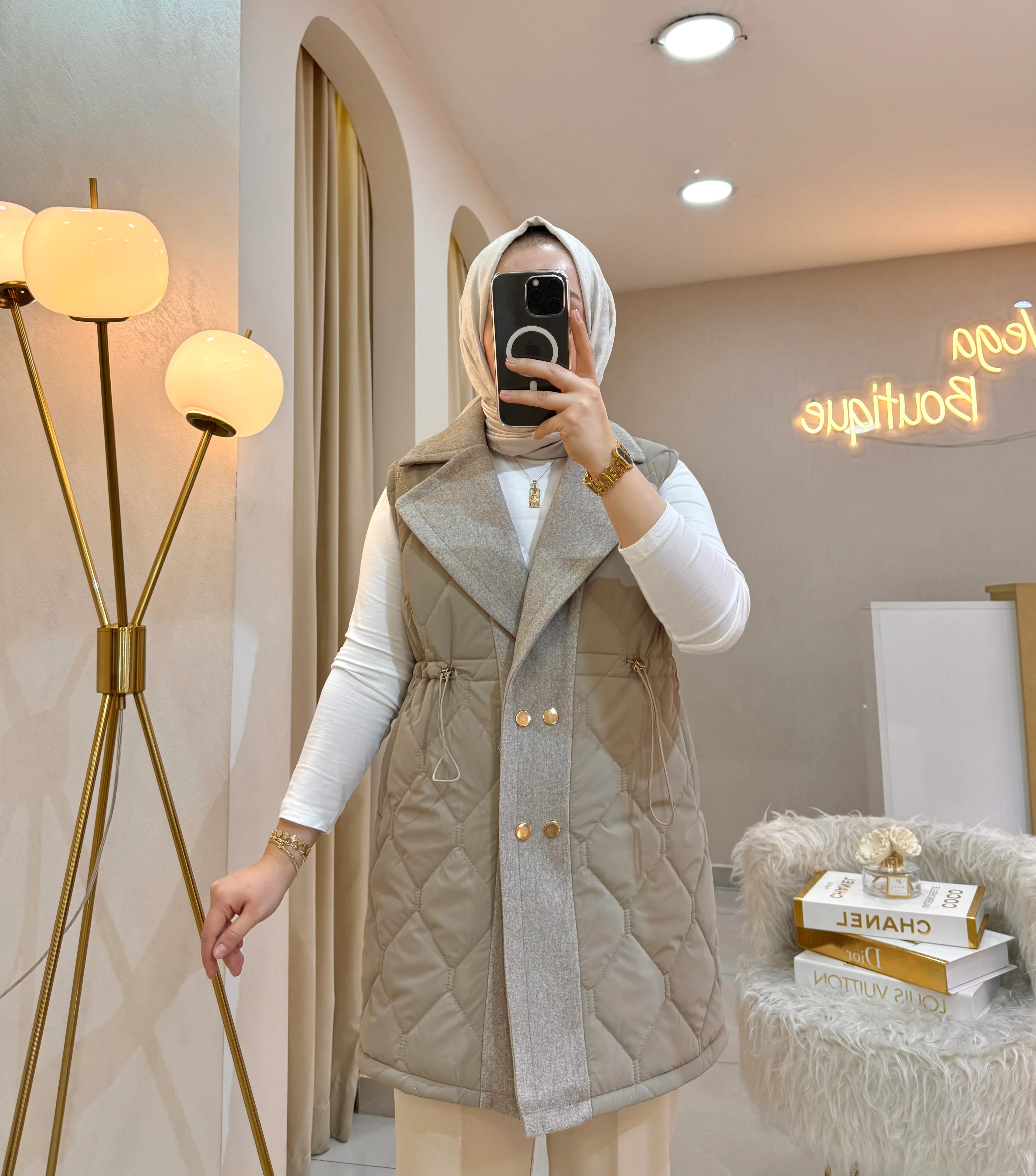 Capitone Şişme Yelek Vizon