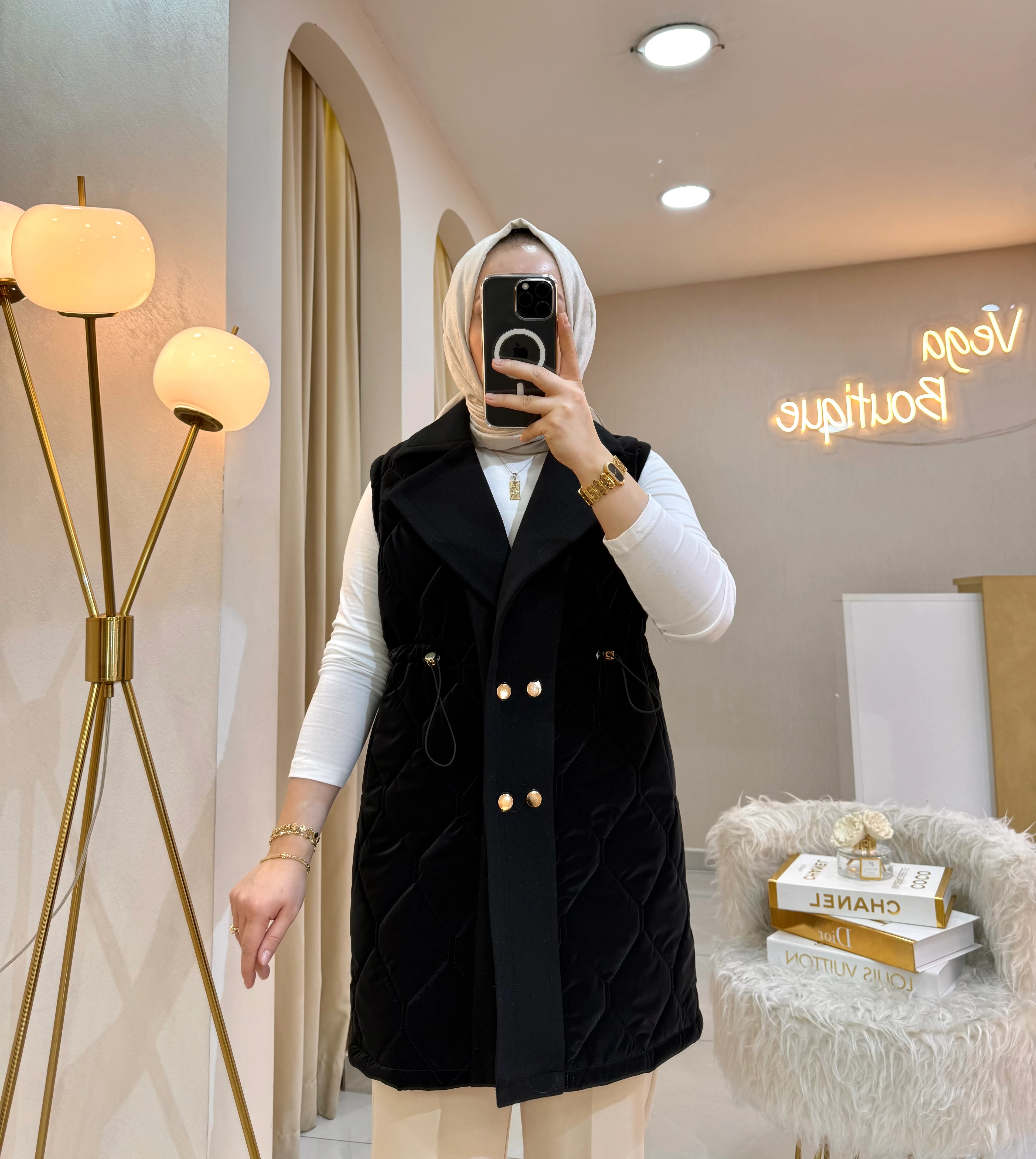 Capitone Şişme Yelek Siyah