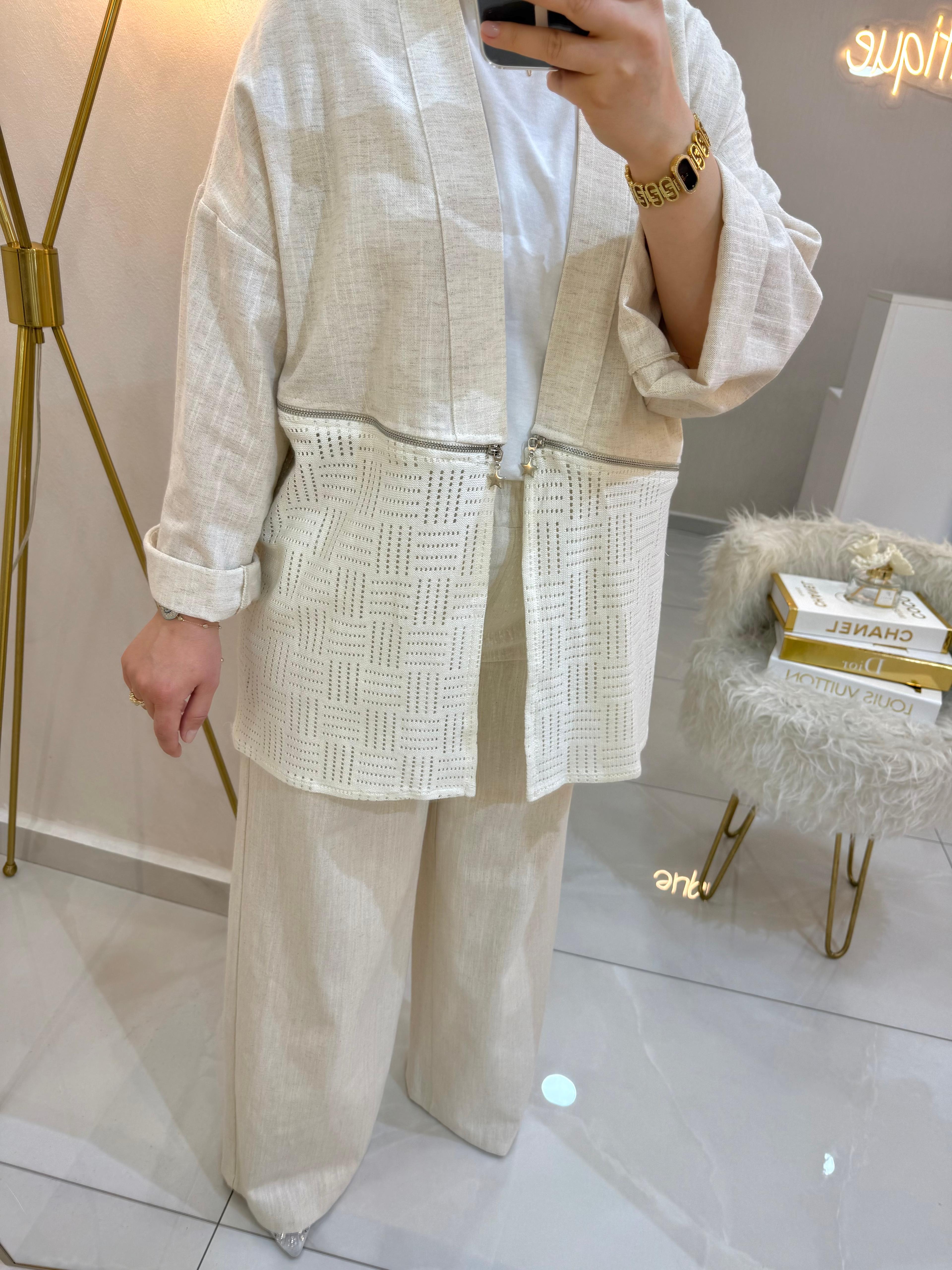 Güpürlü Kimono Keten Takım