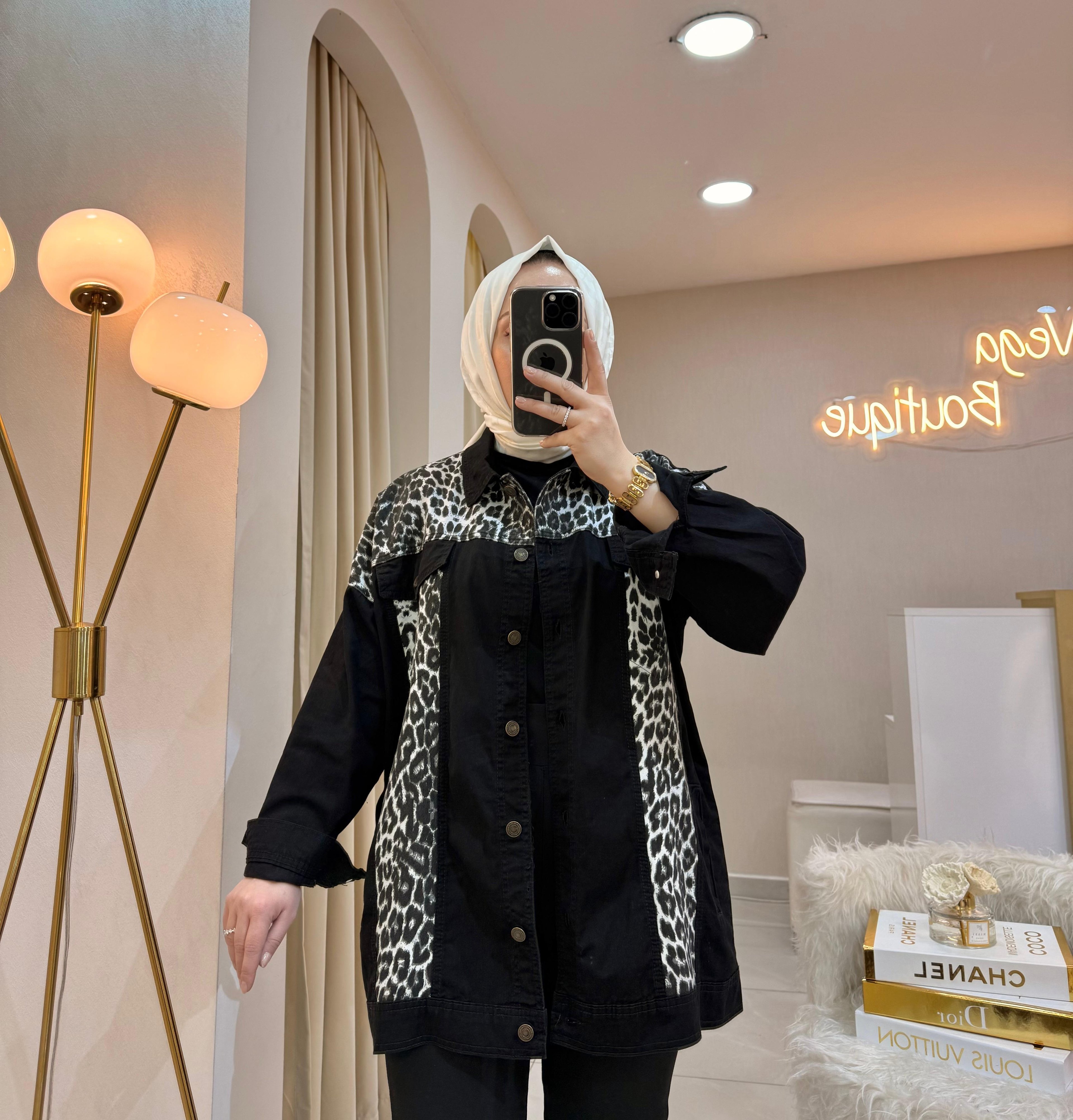 Leoparlı Kot Ceket