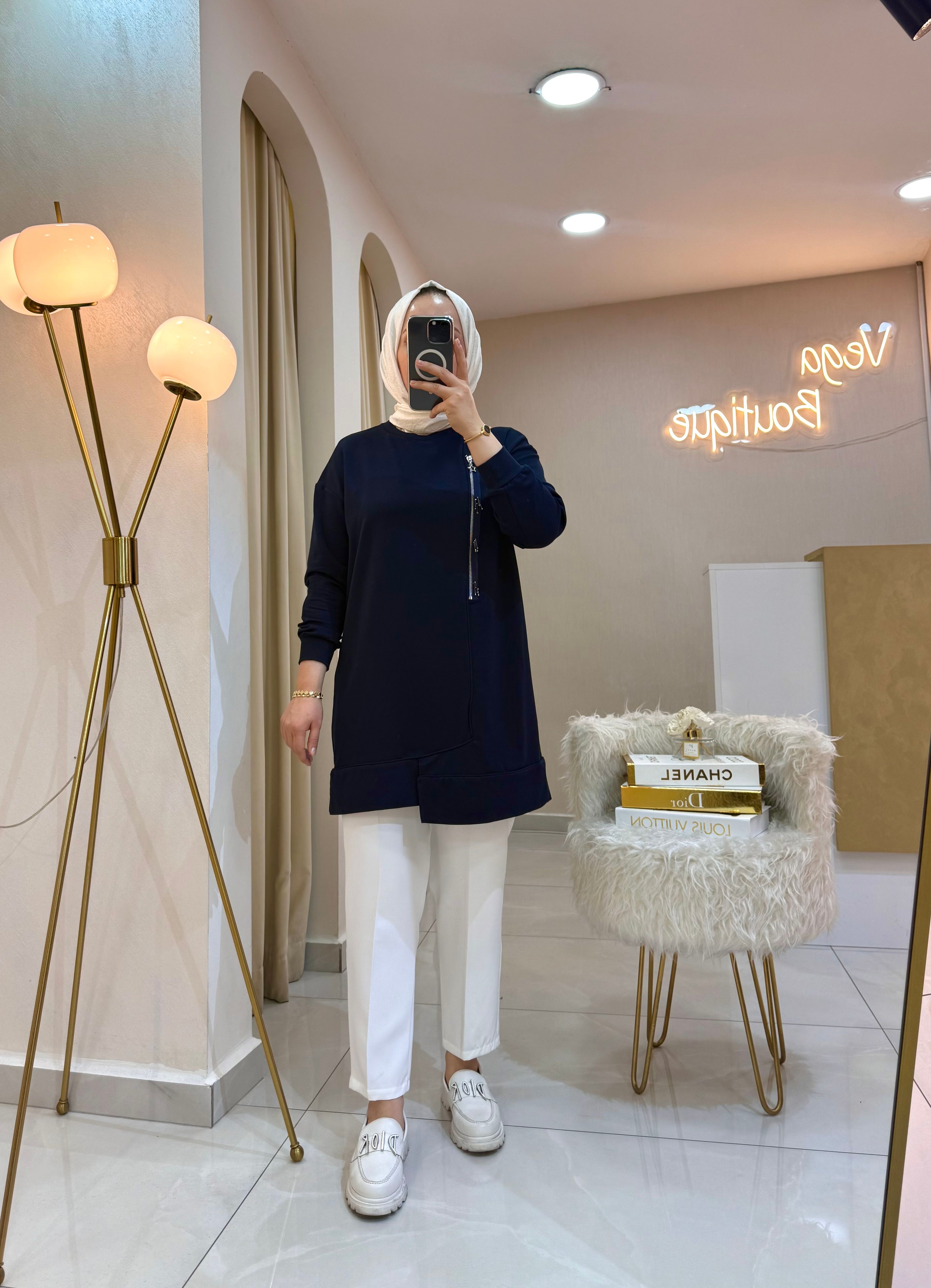 Boncuklu Fermuar Sweat Laci