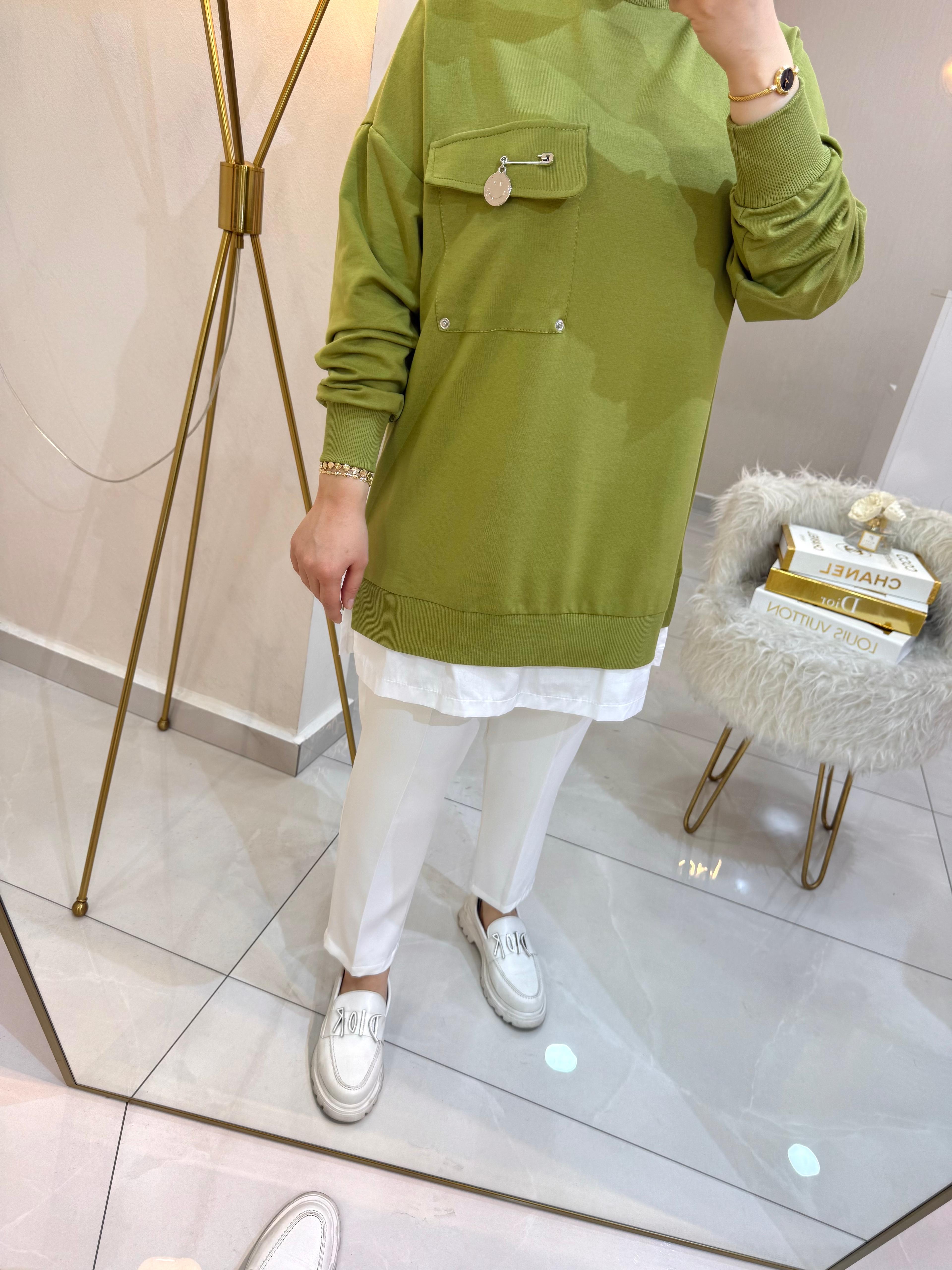 Broşlu Sweat Yeşil
