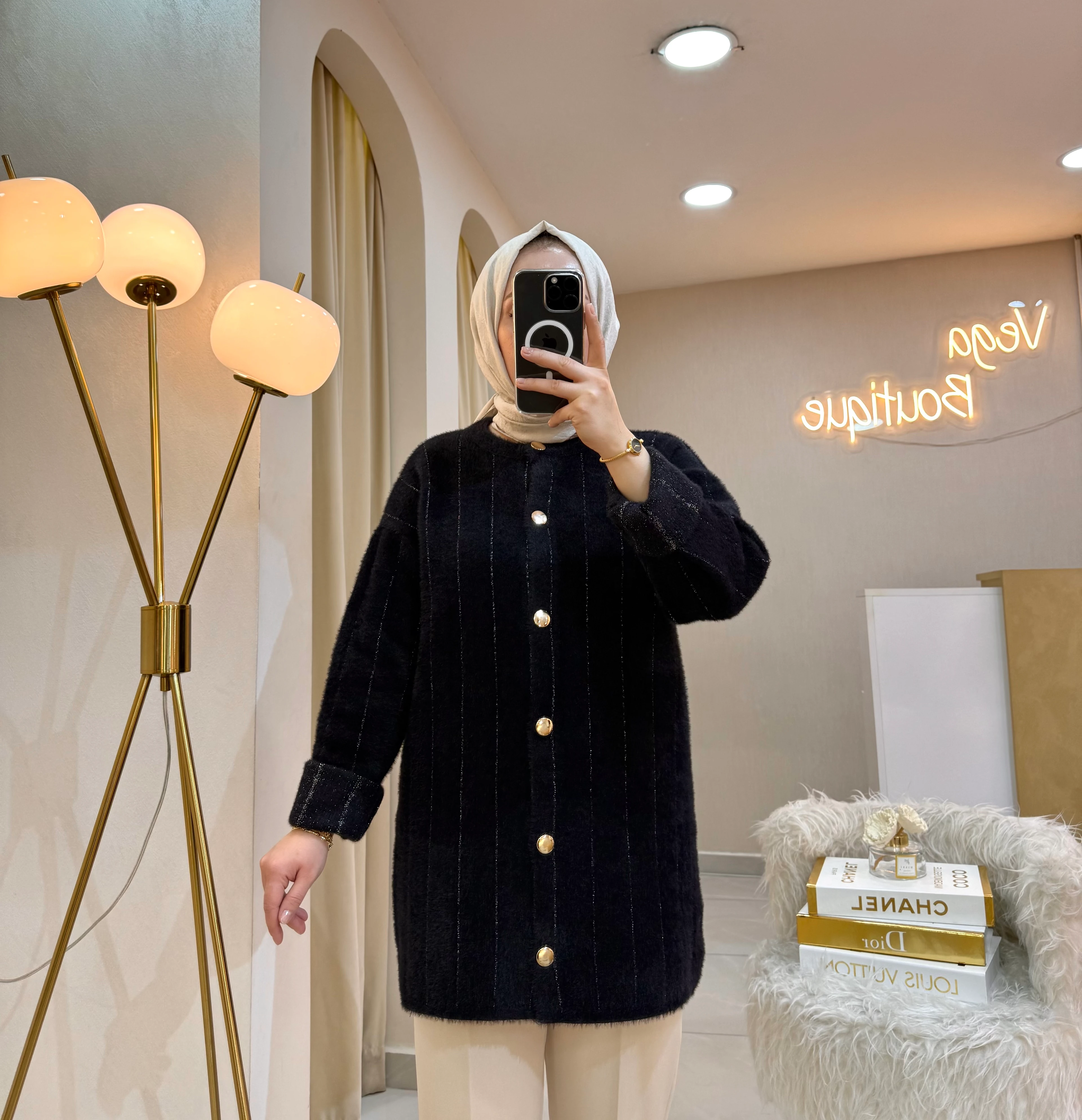 Sim Detaylı Angora Ceket Siyah