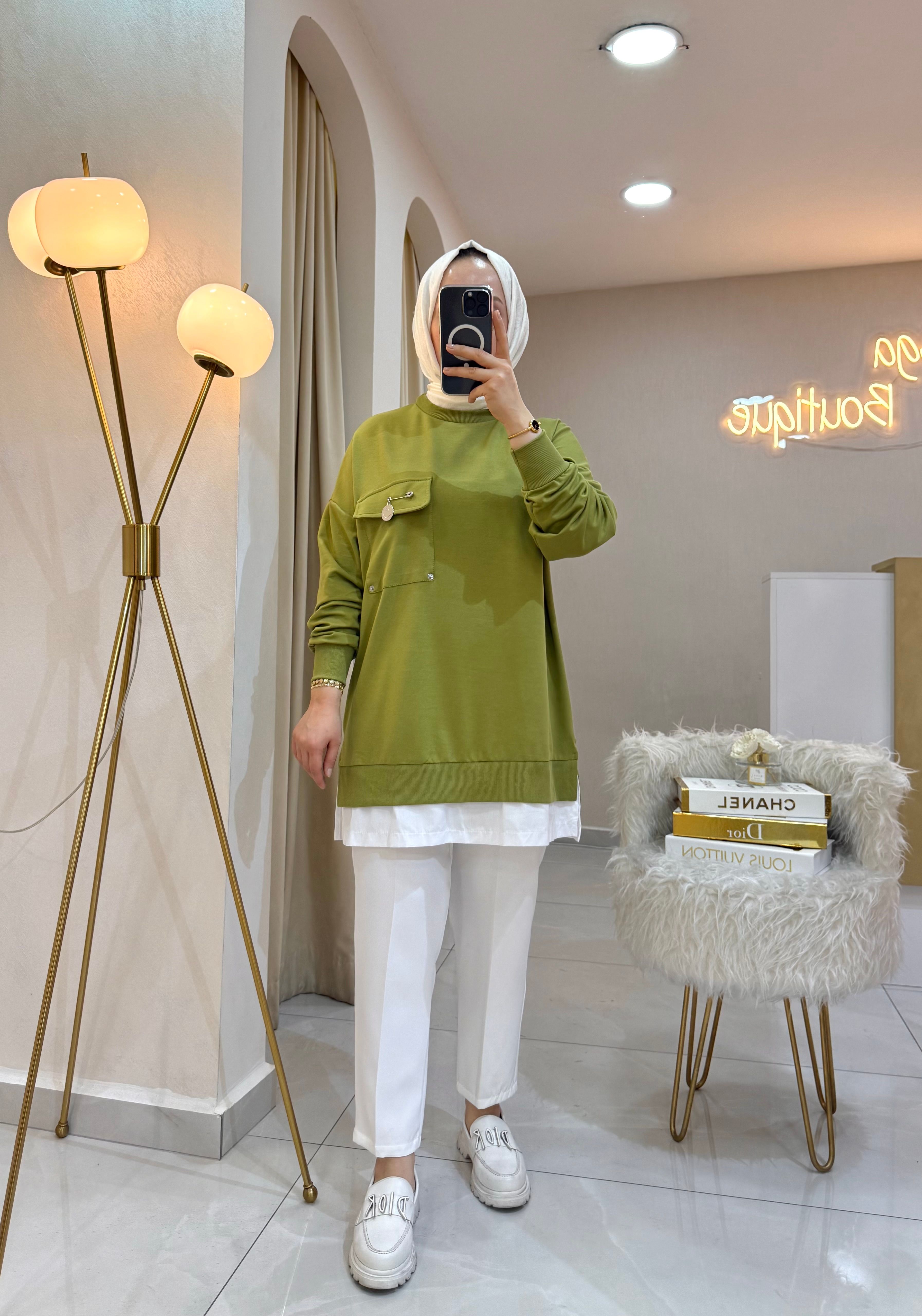 Broşlu Sweat Yeşil