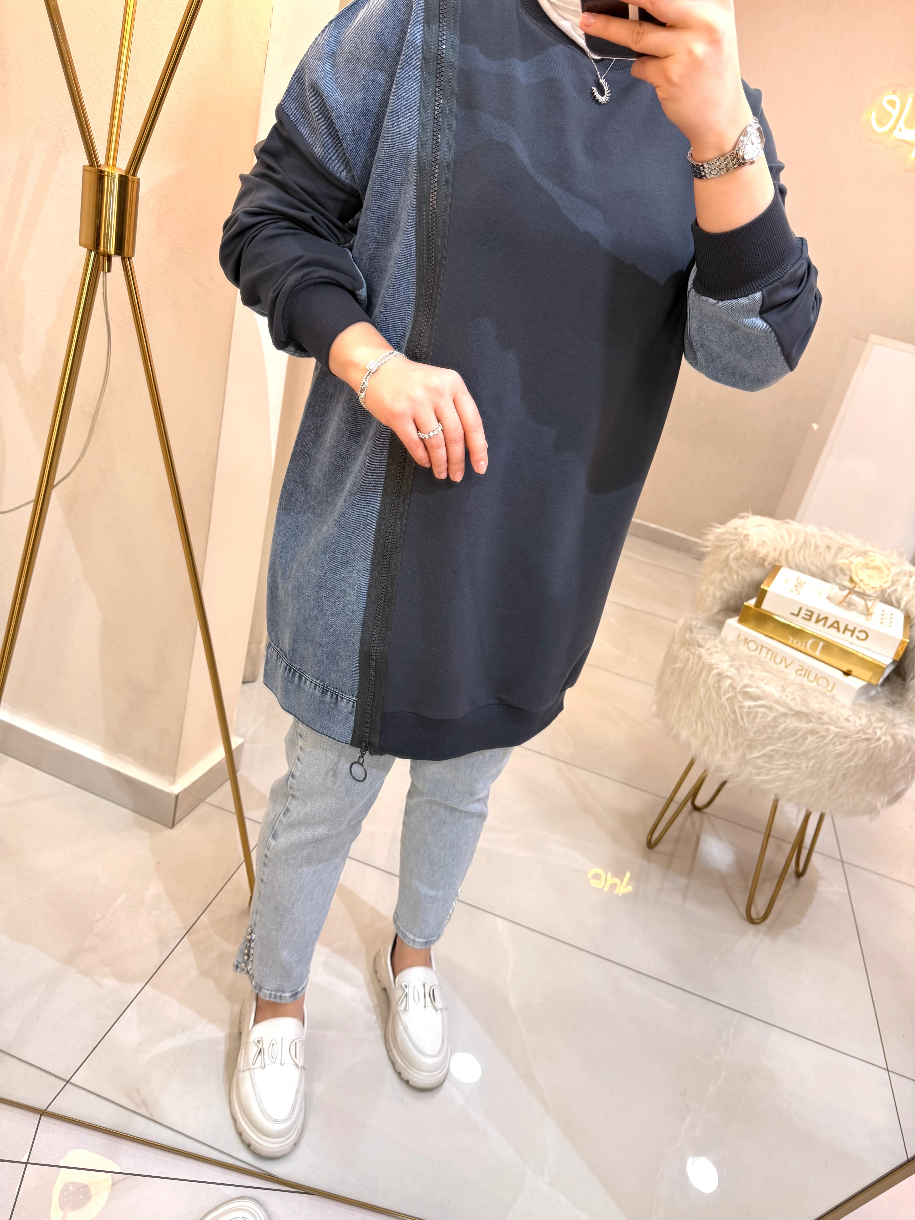 Kot Detaylı Sweat Füme