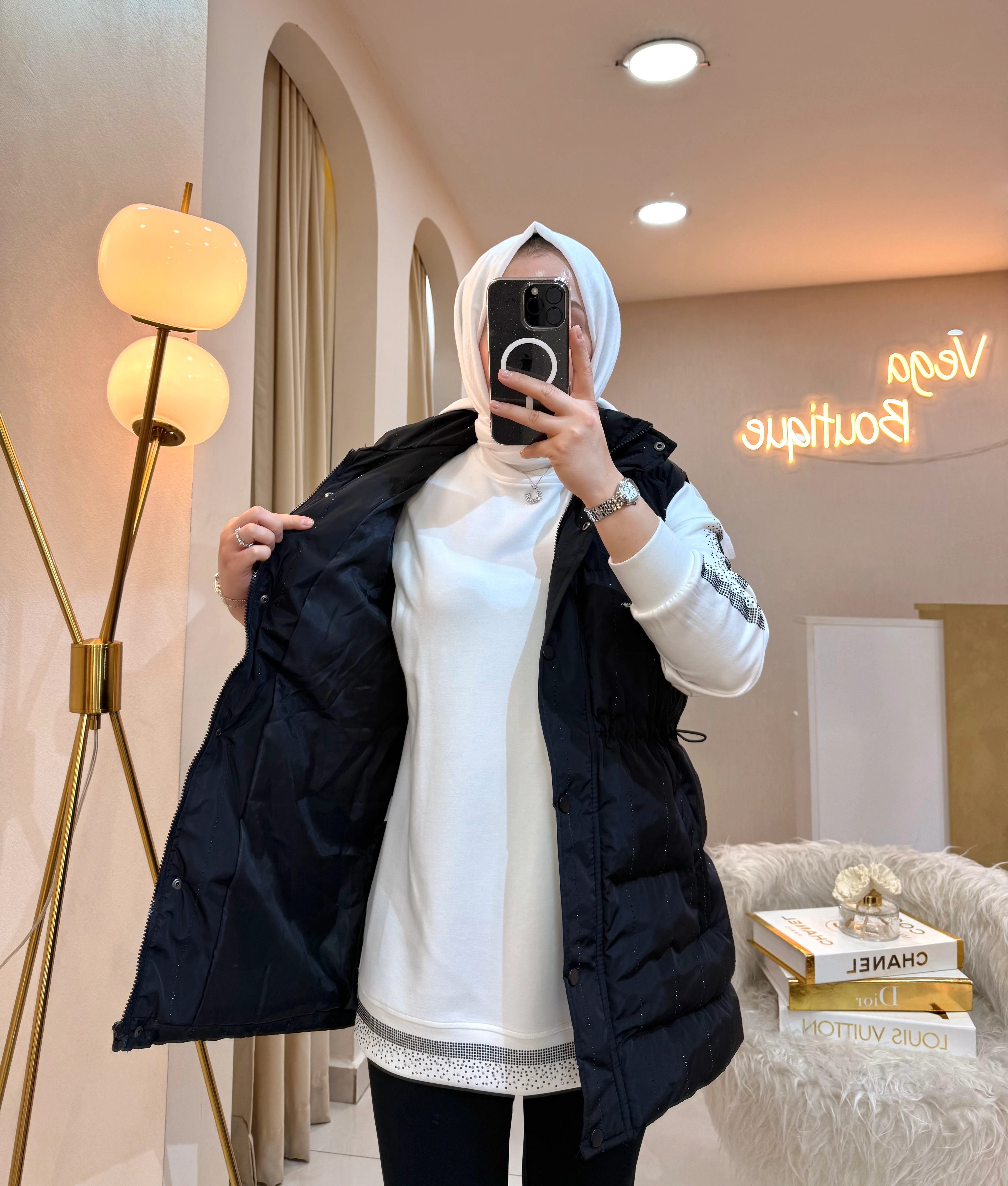 Taşlı Şişme Yelek Siyah