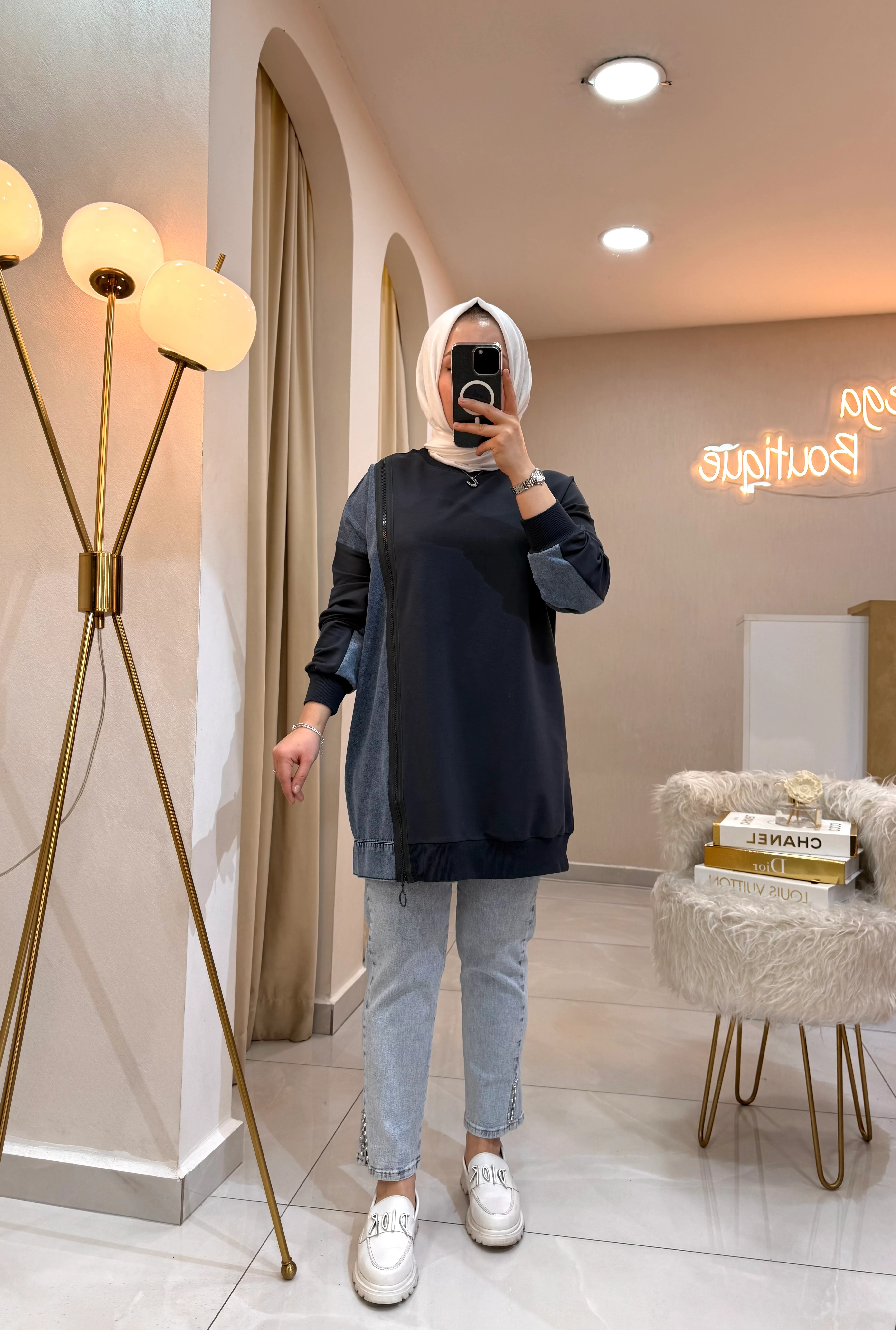 Kot Detaylı Sweat Füme