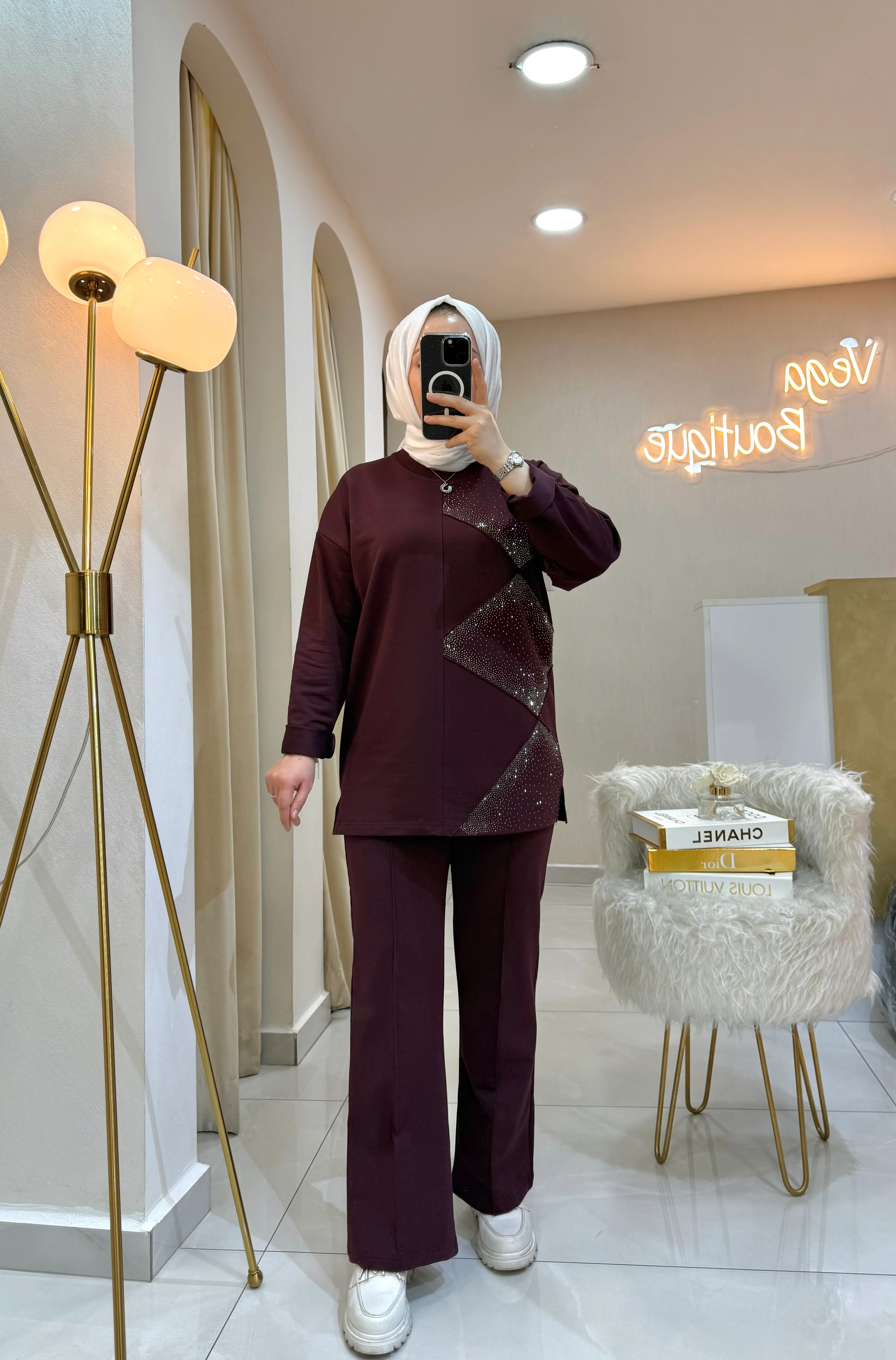 Parıltılı Takım Bordo