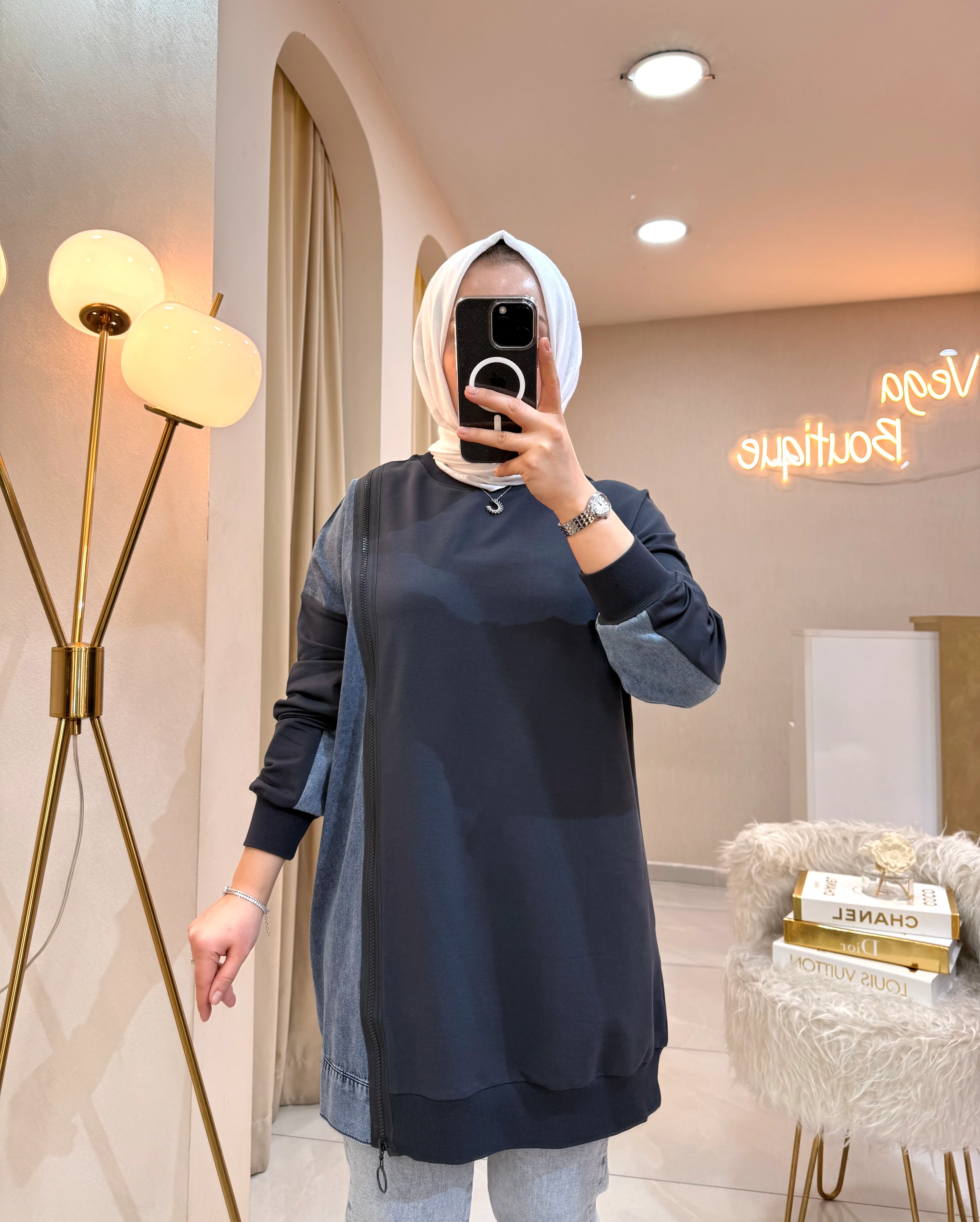 Kot Detaylı Sweat Füme