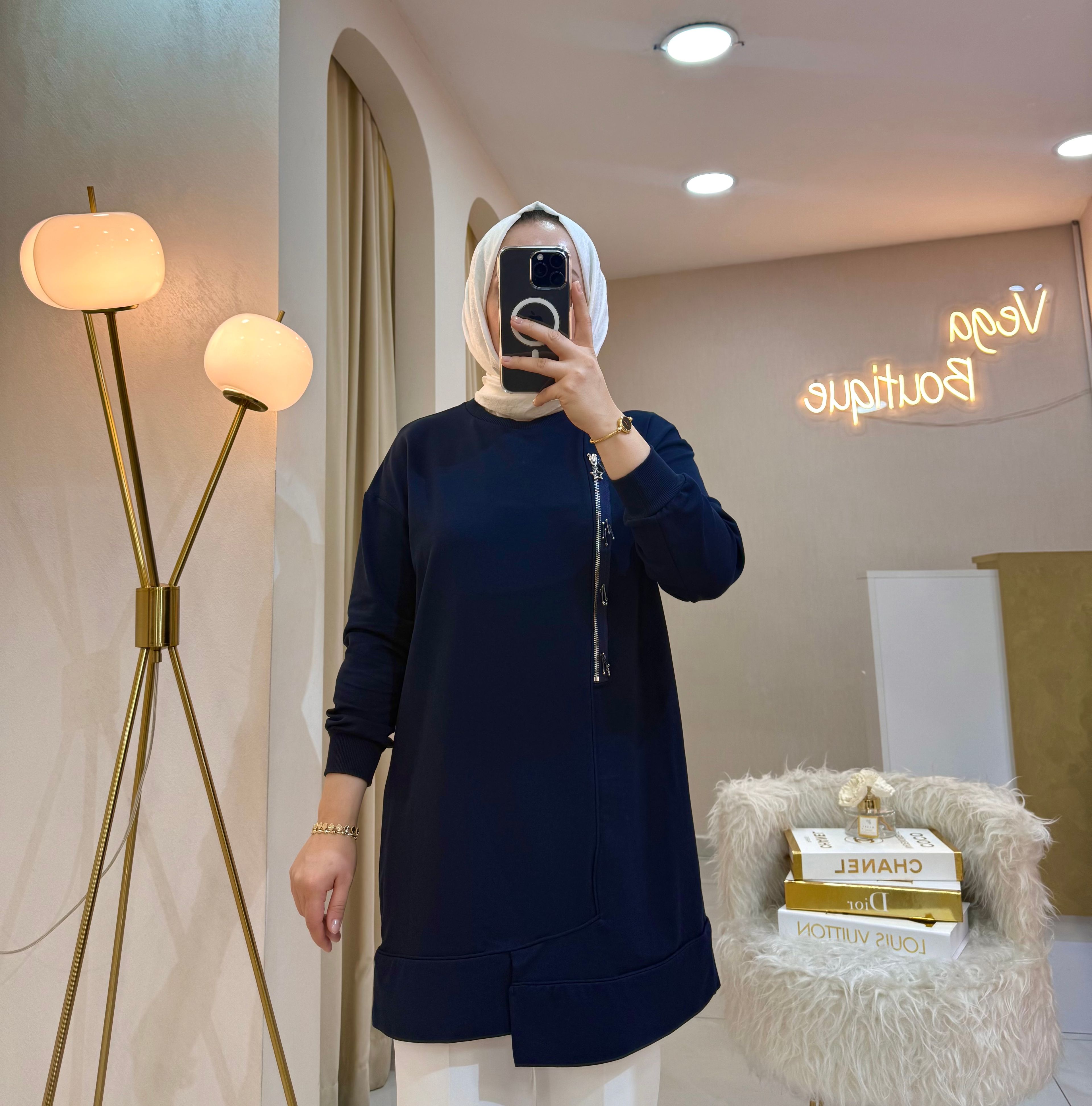 Boncuklu Fermuar Sweat Laci