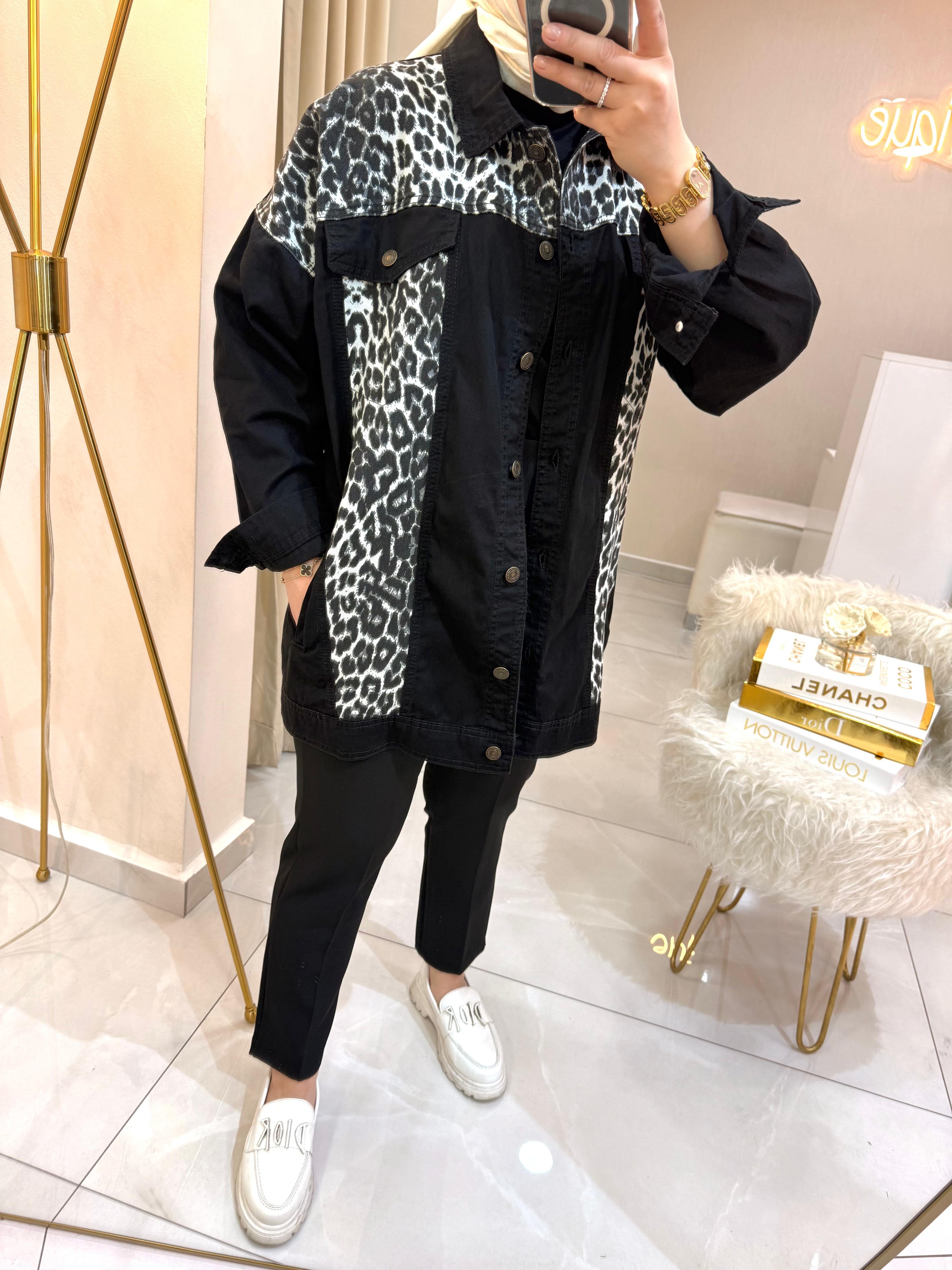 Leoparlı Kot Ceket