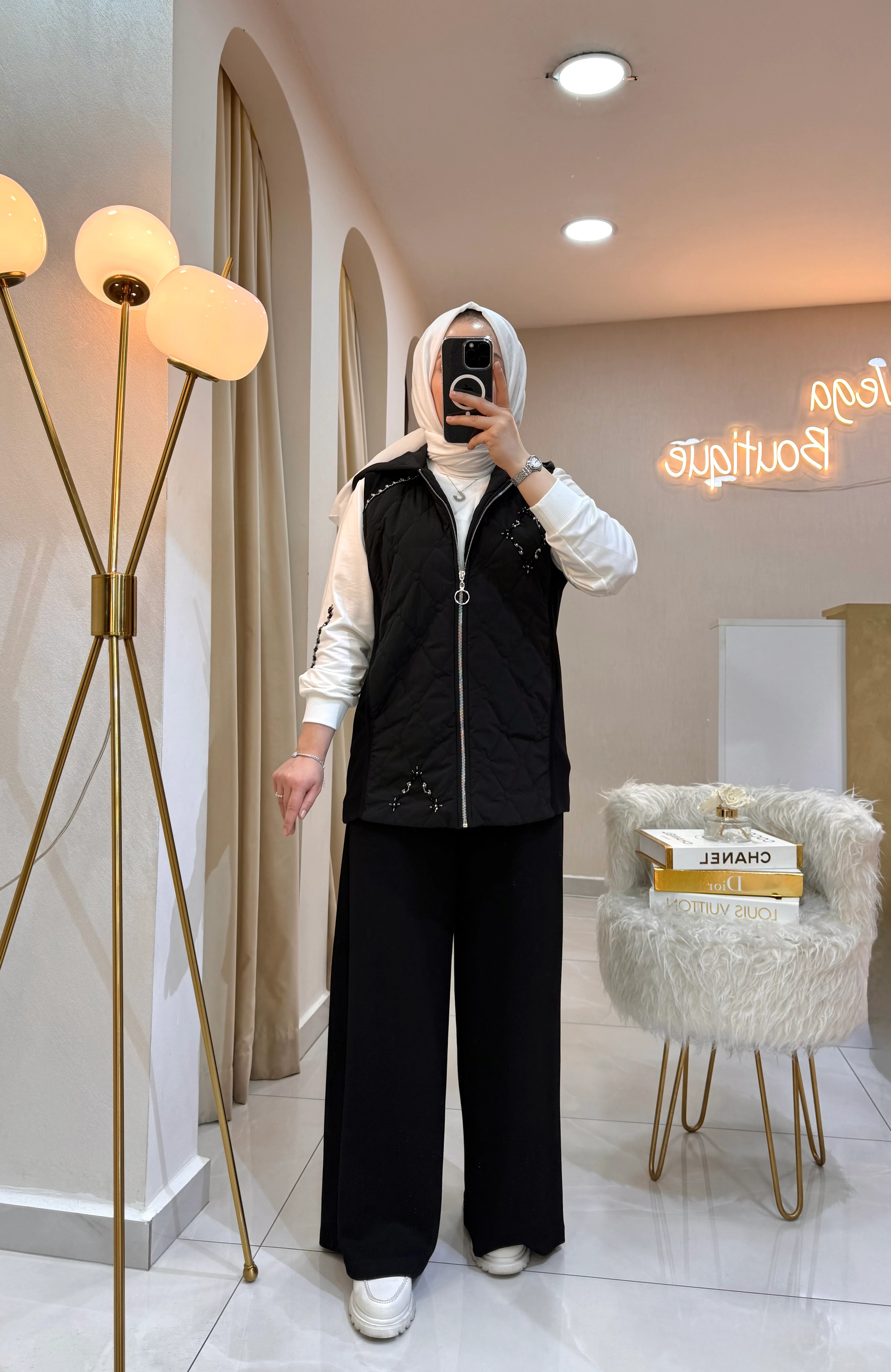 3'lü Kapitone Yelekli Takım Siyah