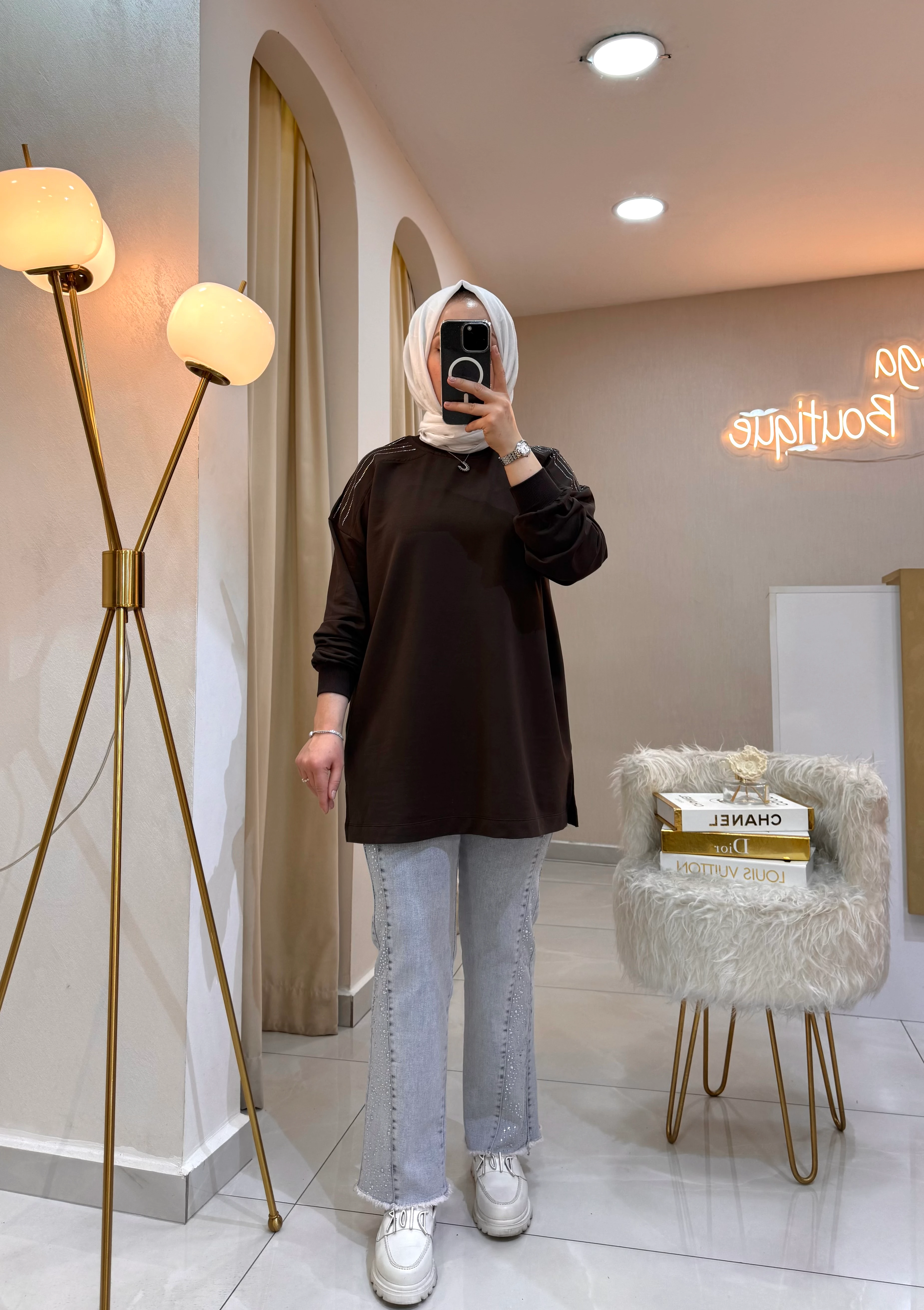 Omzu Taşlı Sweat Acı Kahve