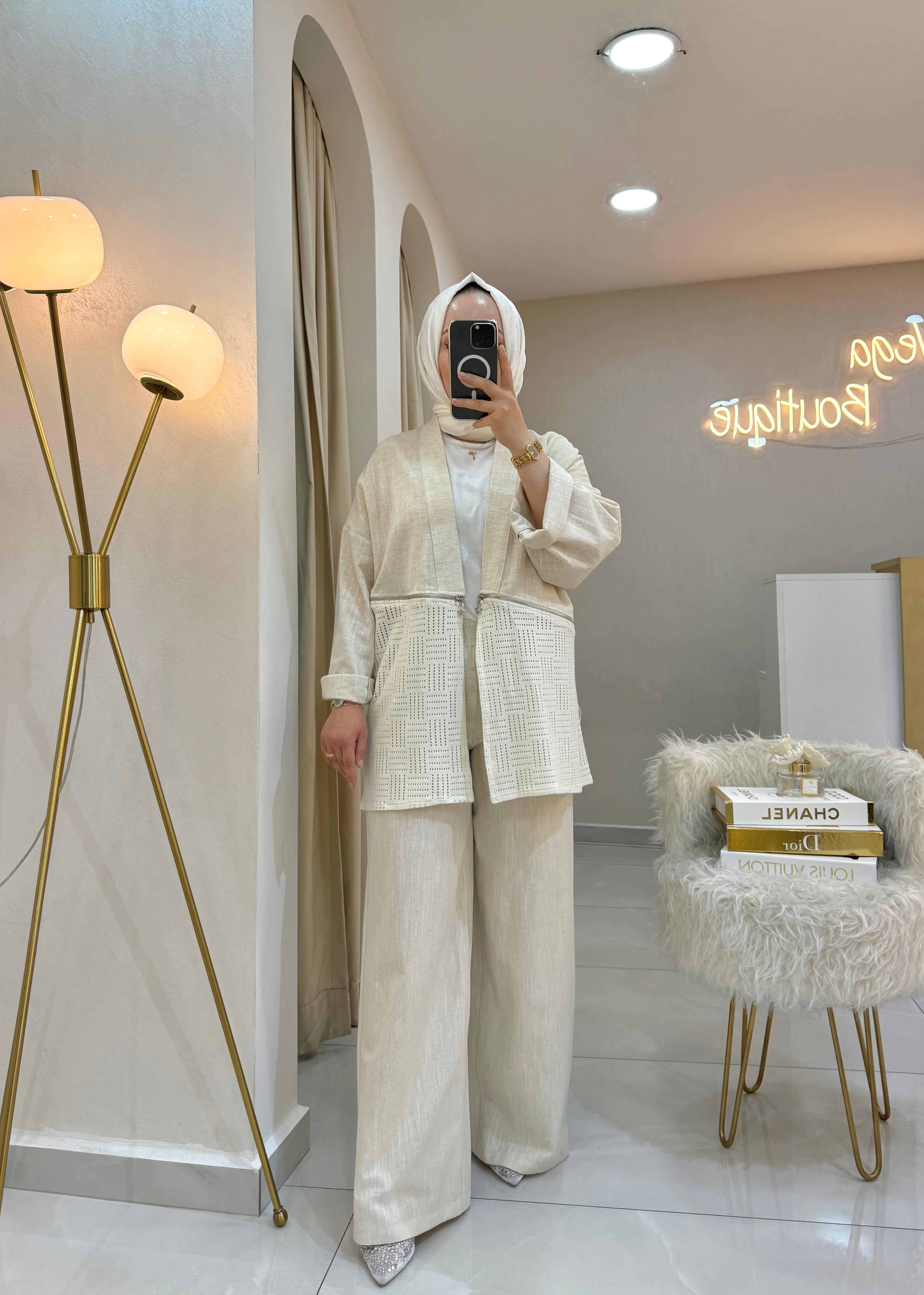 Güpürlü Kimono Keten Takım