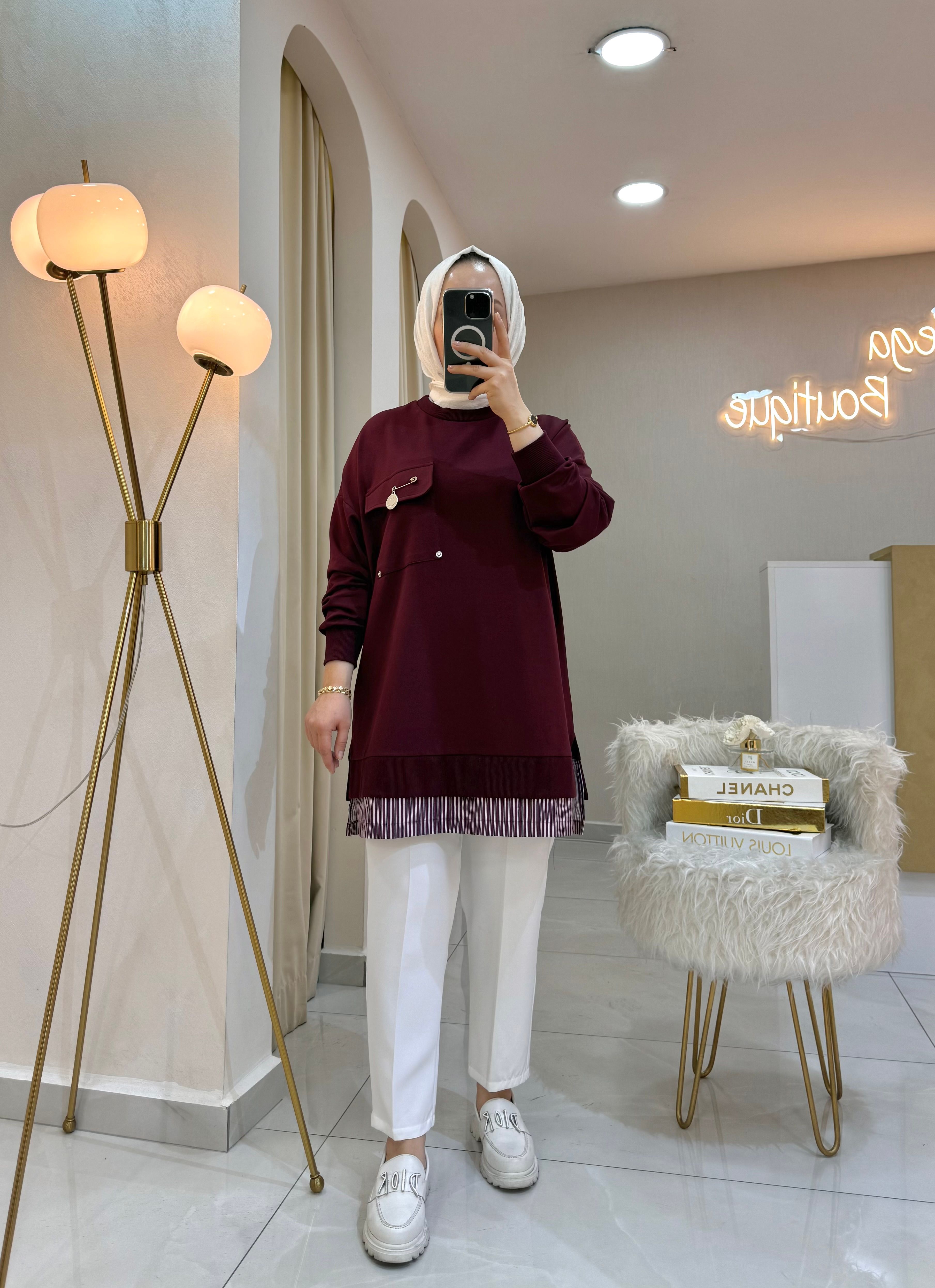 Broşlu Sweat Bordo