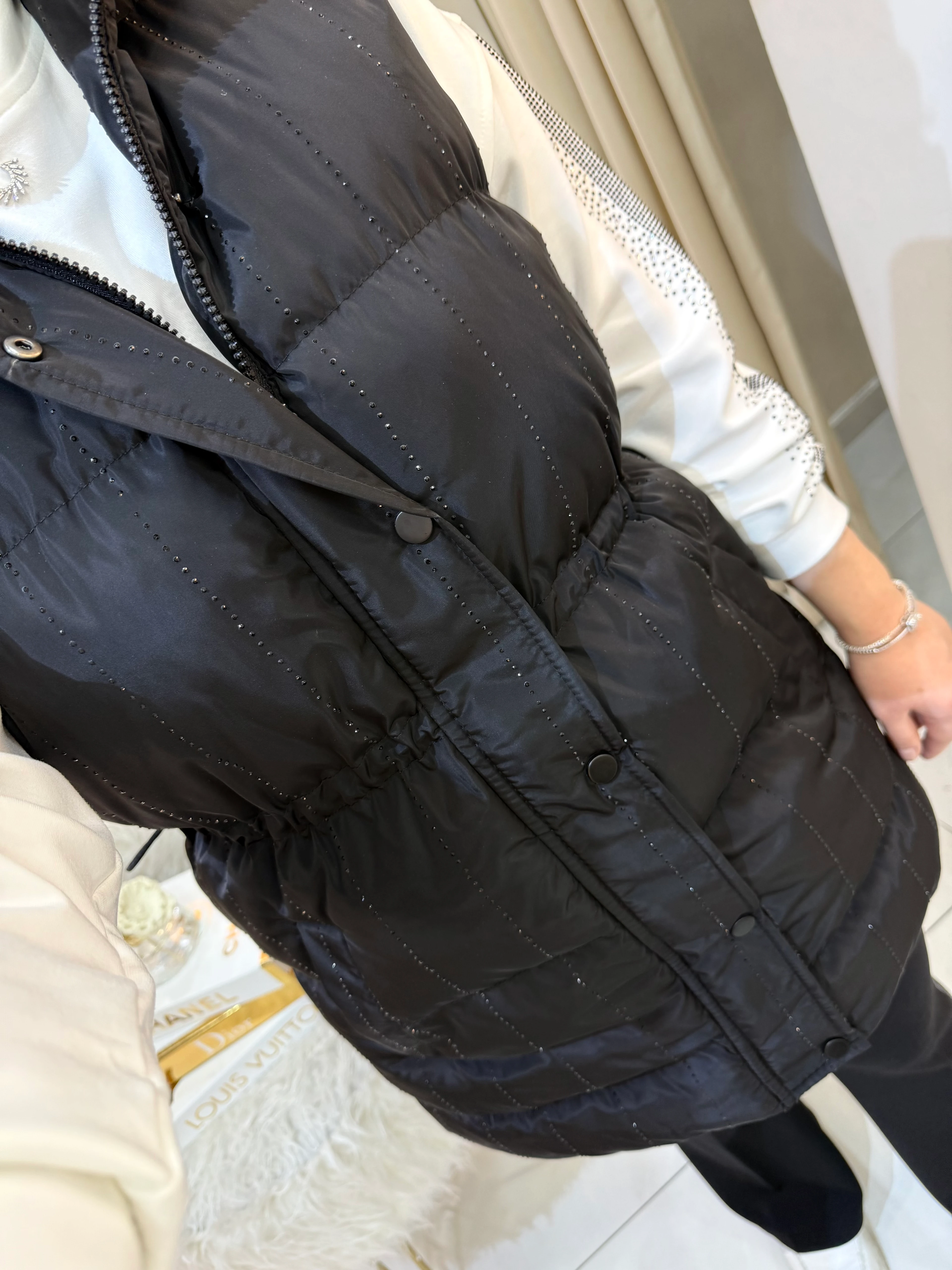 Taşlı Şişme Yelek Siyah