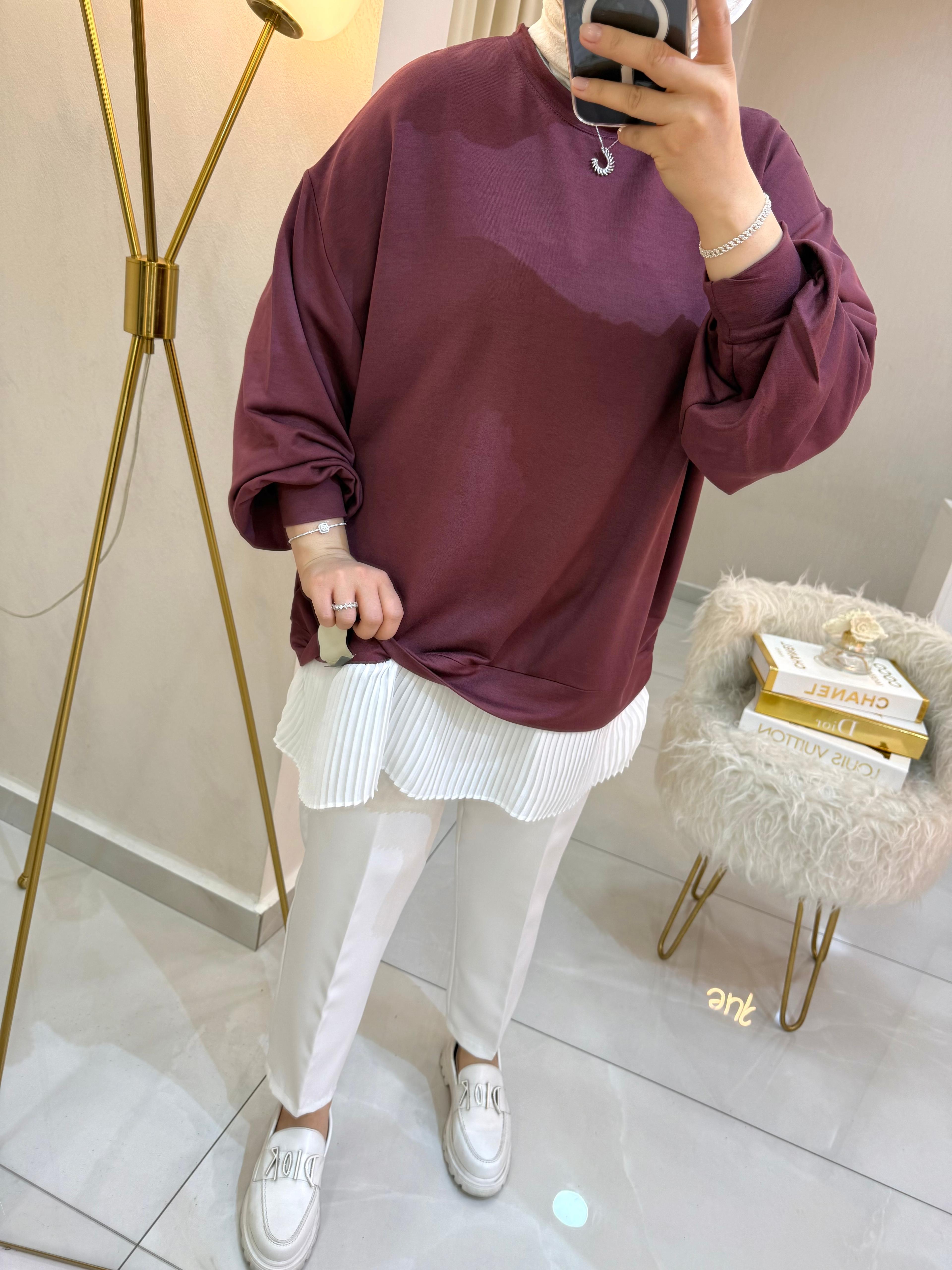 Pileli Sweat Bordo