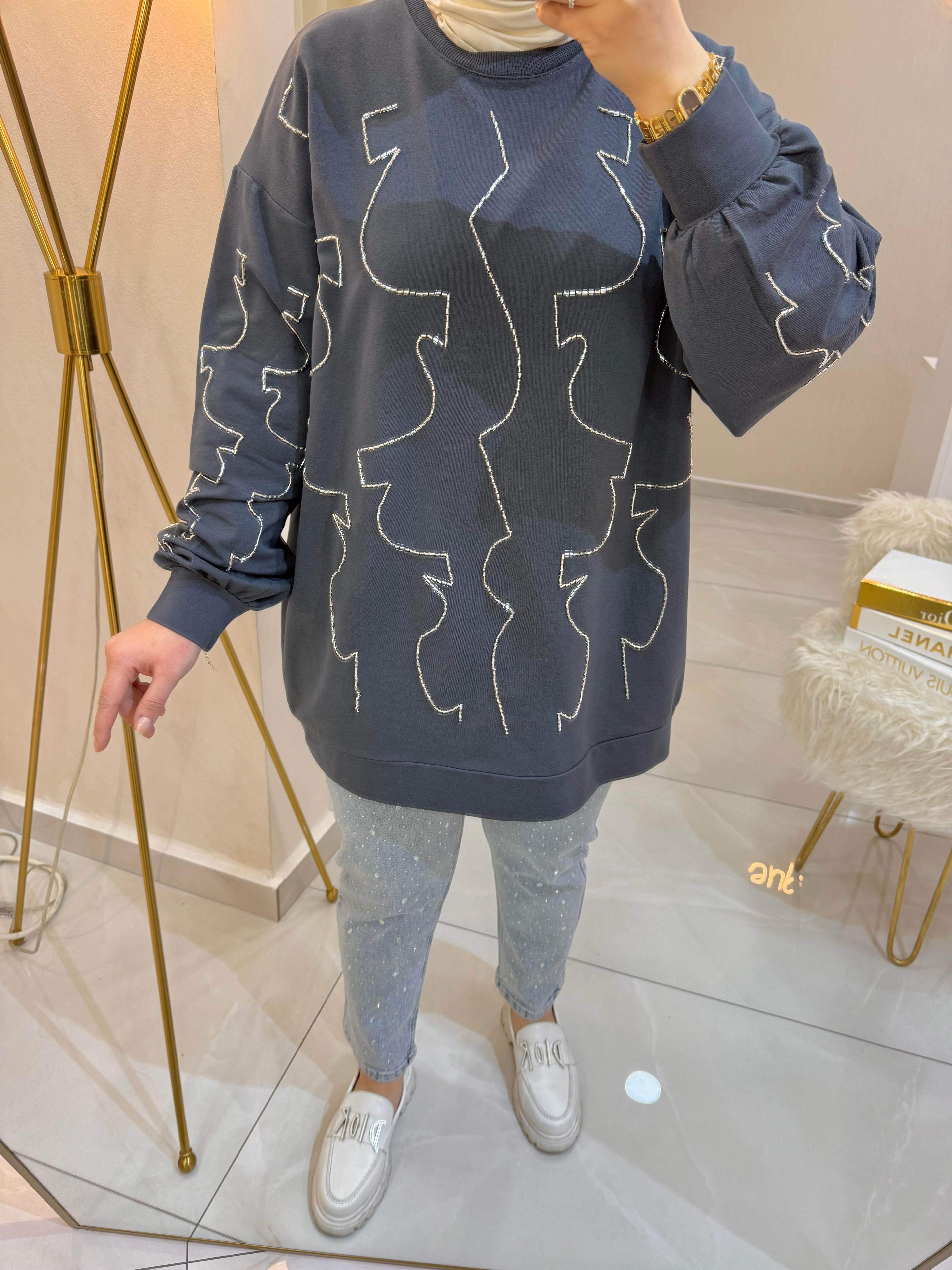 Boncuklu Sweat Füme