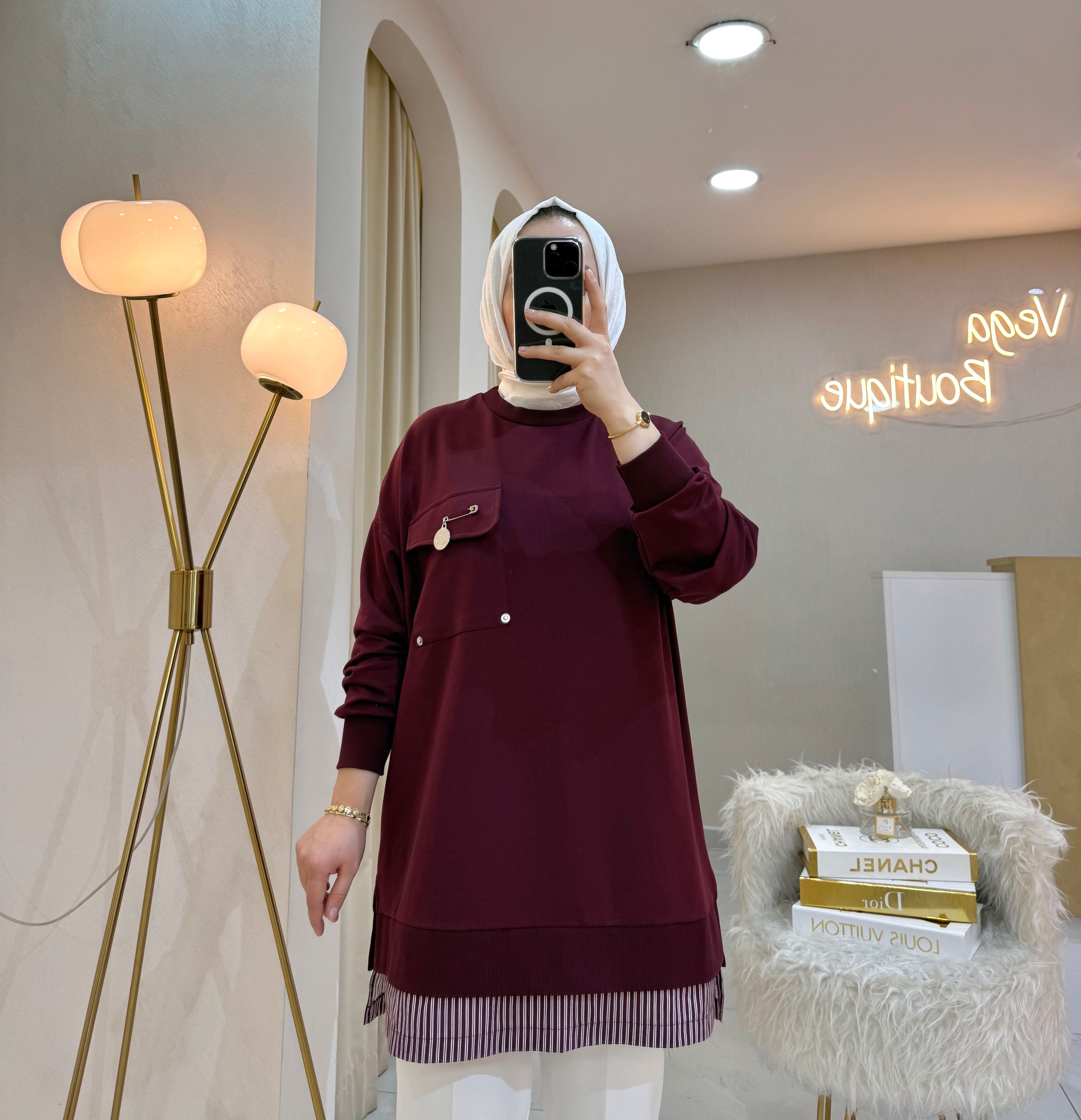 Broşlu Sweat Bordo