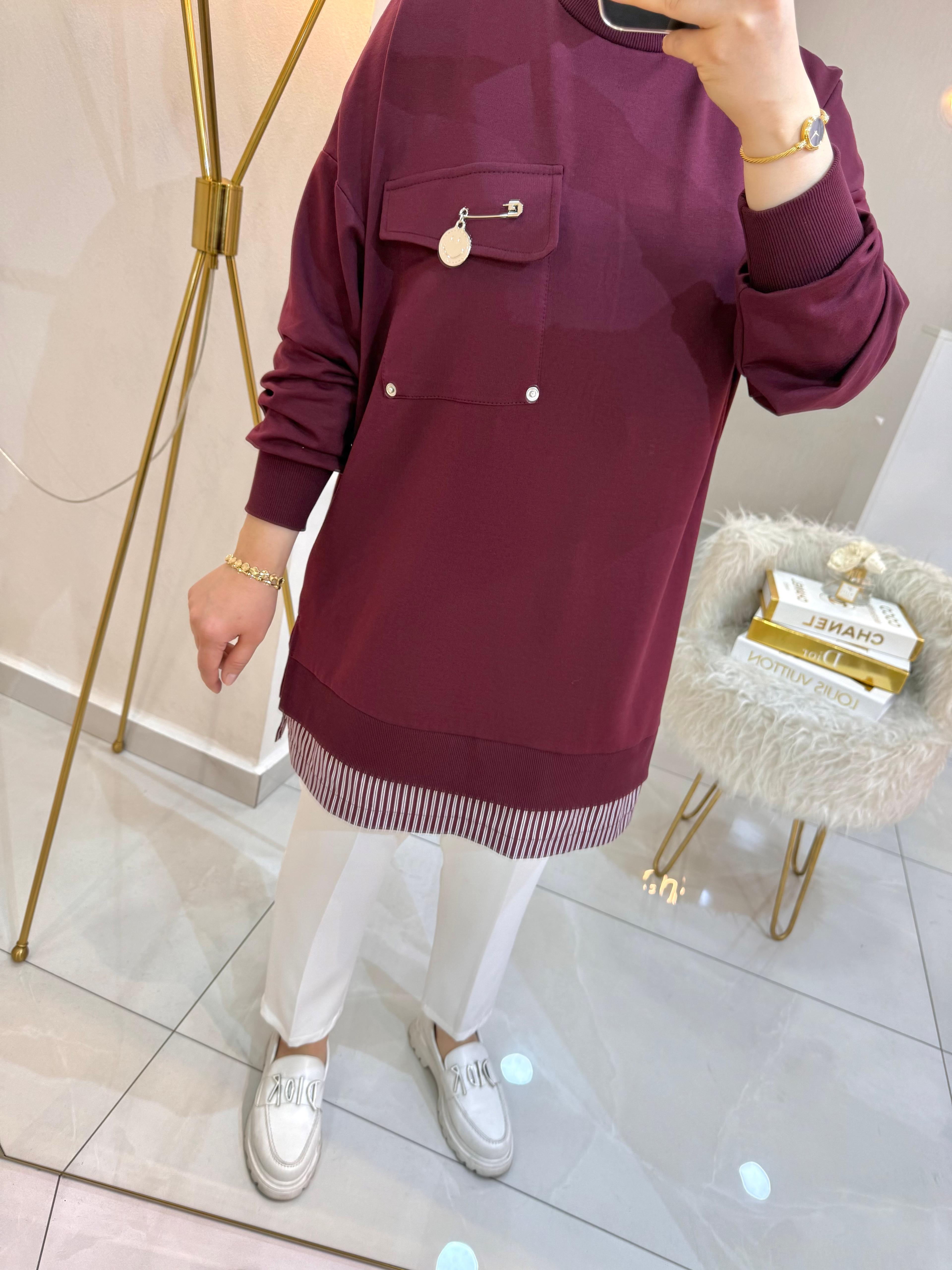 Broşlu Sweat Bordo