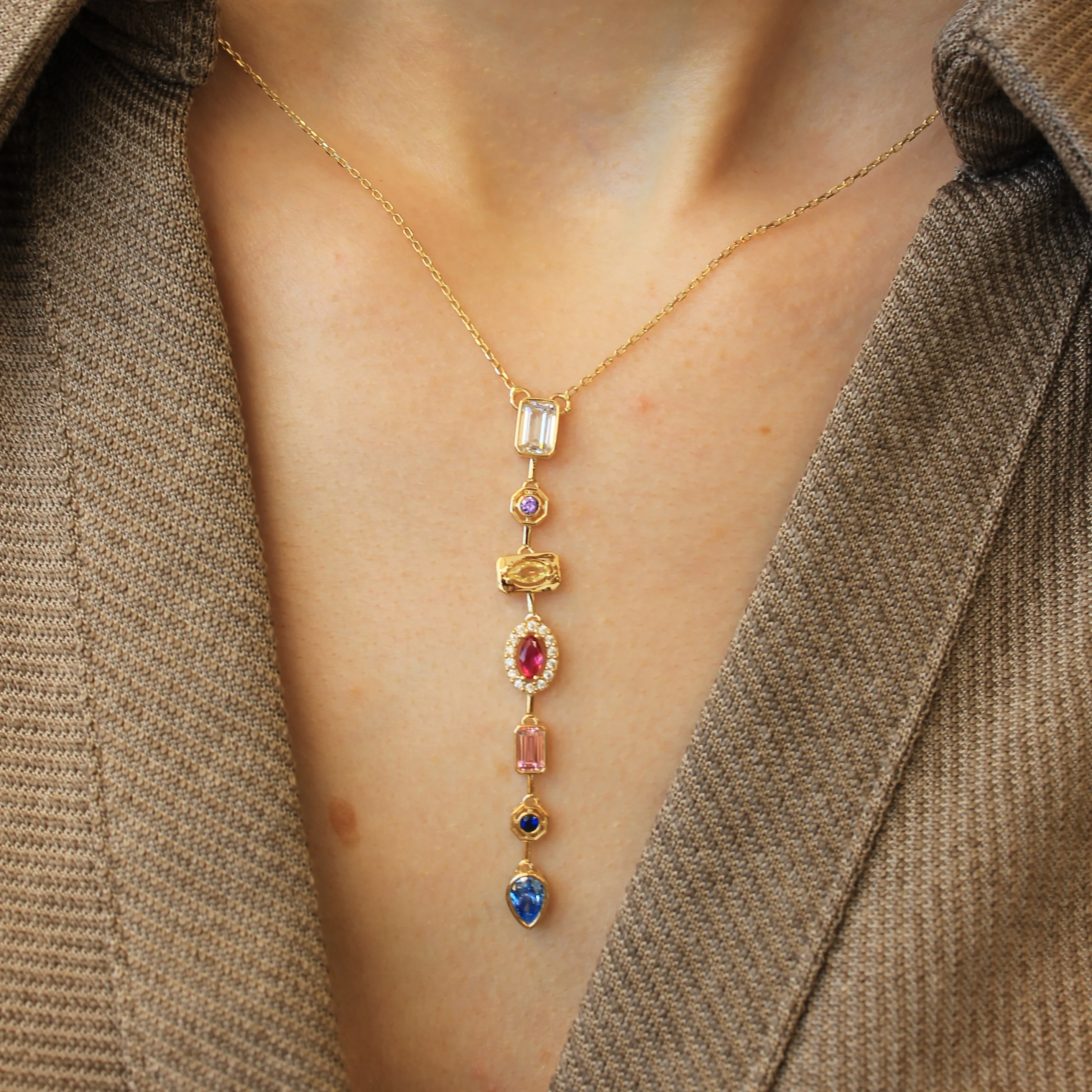 Renkli Taşlı Y Kolye