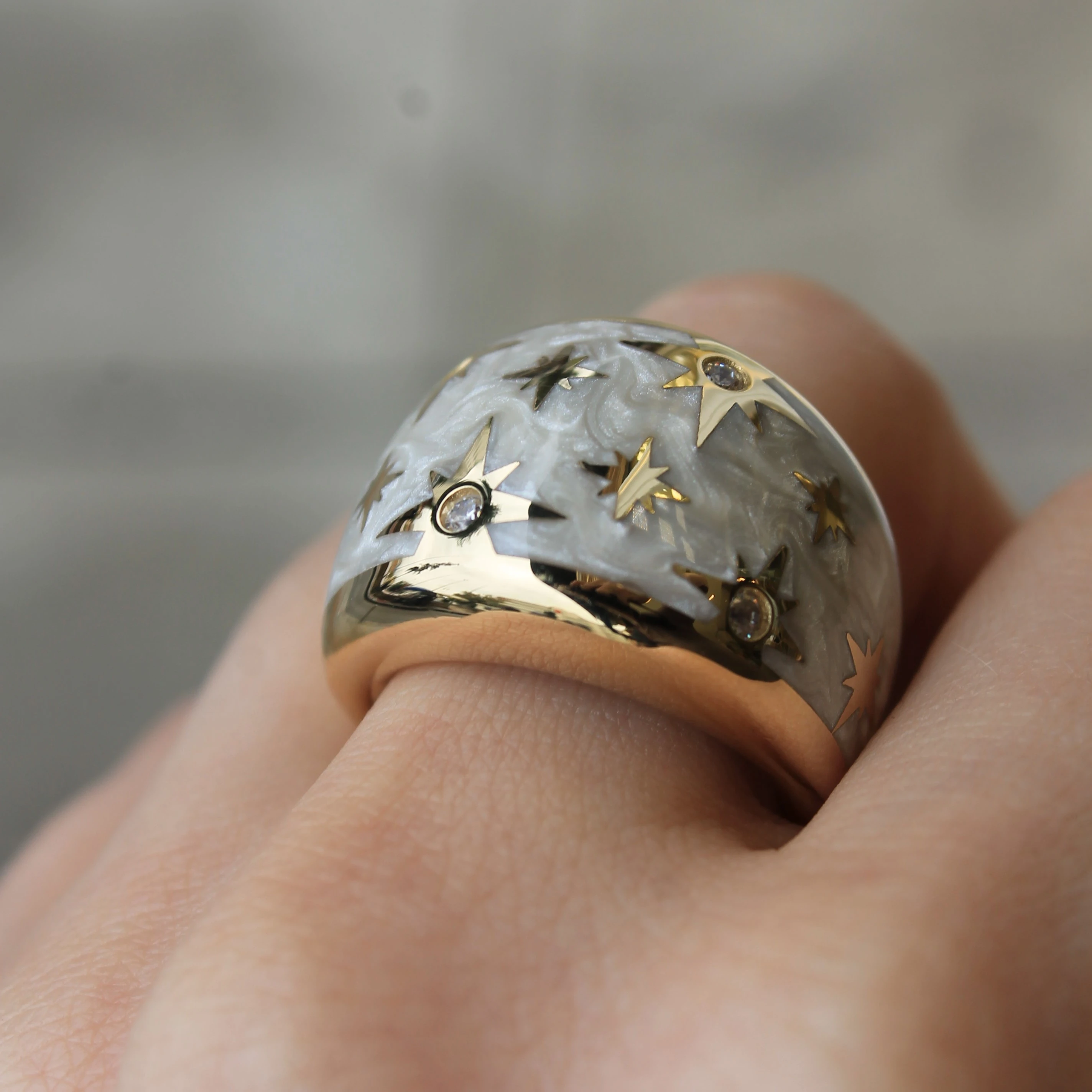 Sedefli Kutup Yıldızı Bombeli Yüzük