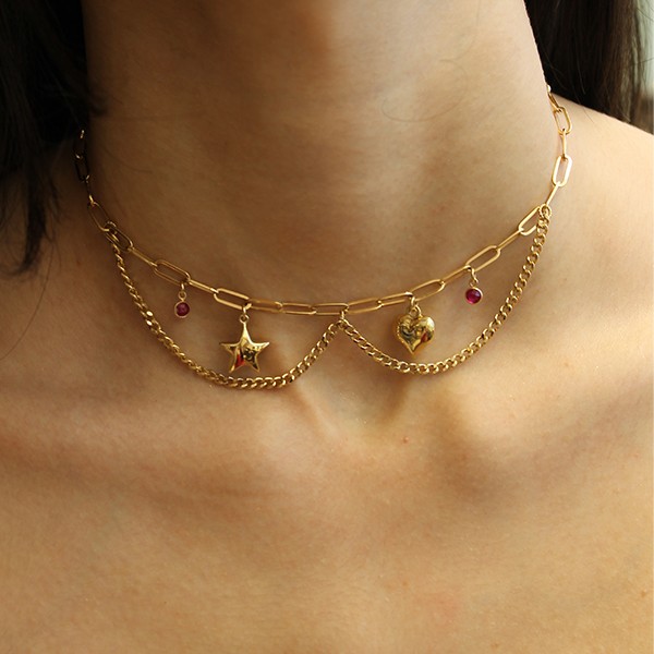 Kalp ve Yıldız Choker Kolye