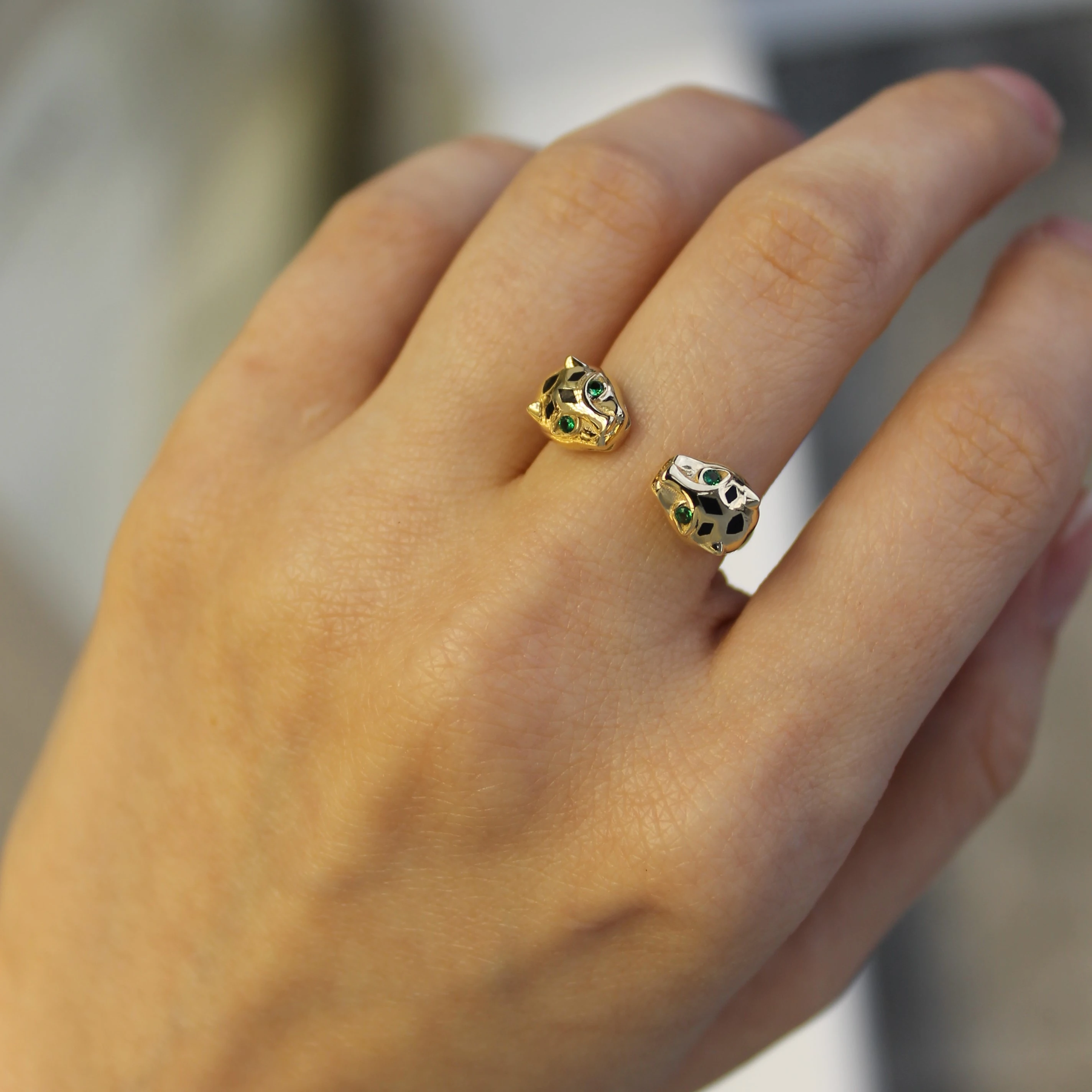 İki Başlı Kavuşan Panter Yüzük