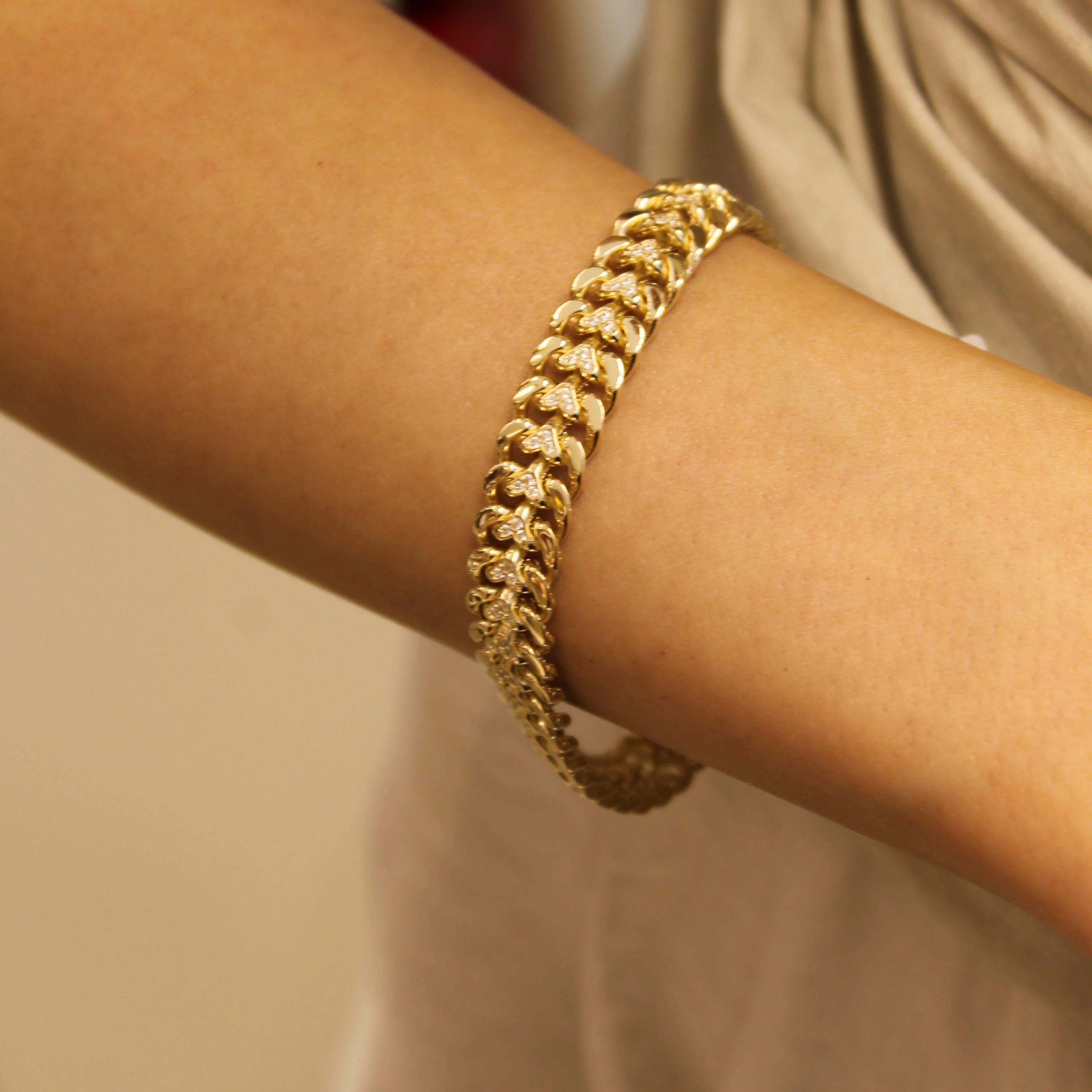 Taşlı Çift Taraflı Zincir Bileklik