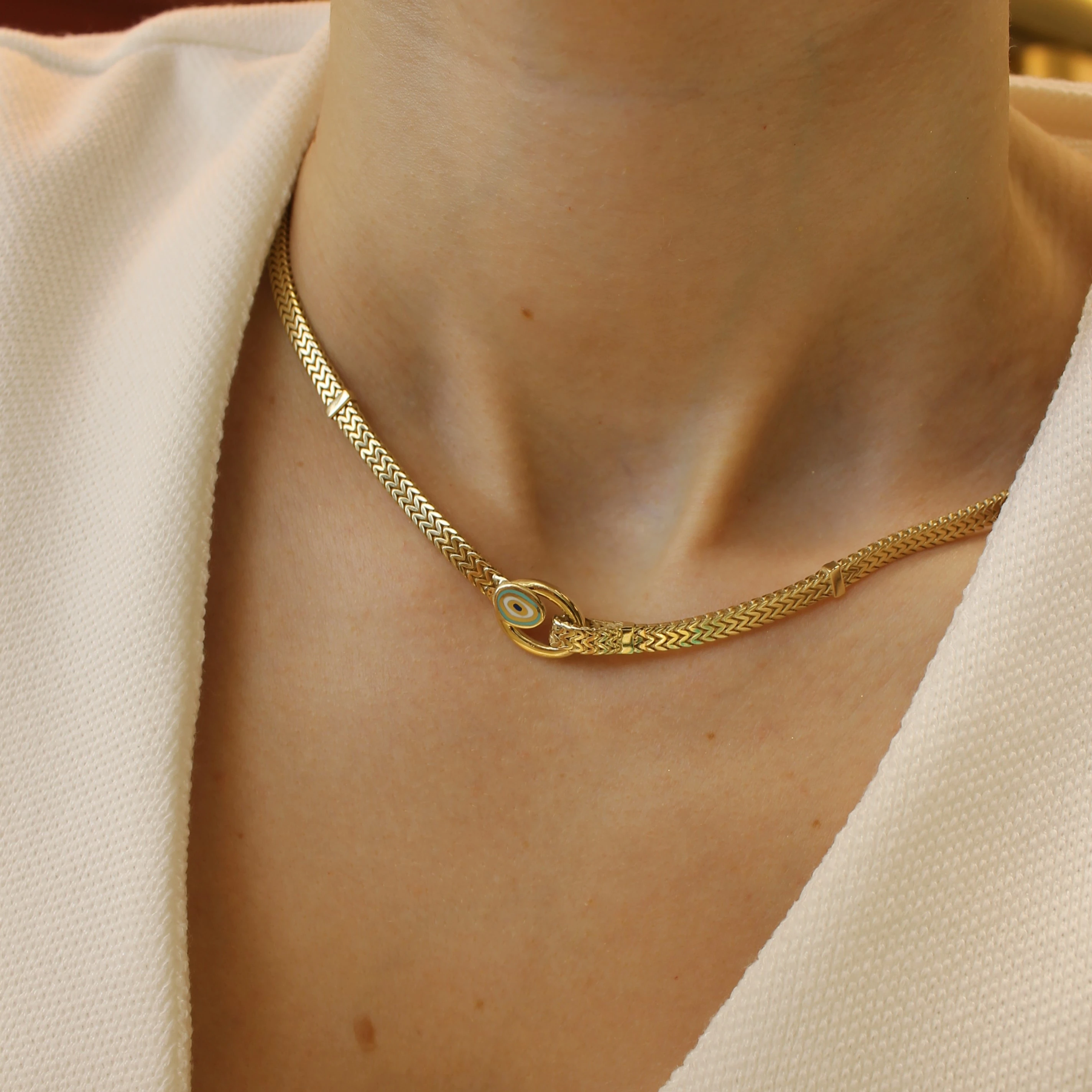 Nazar Boncuğu Detaylı Modern Hasır Kolye