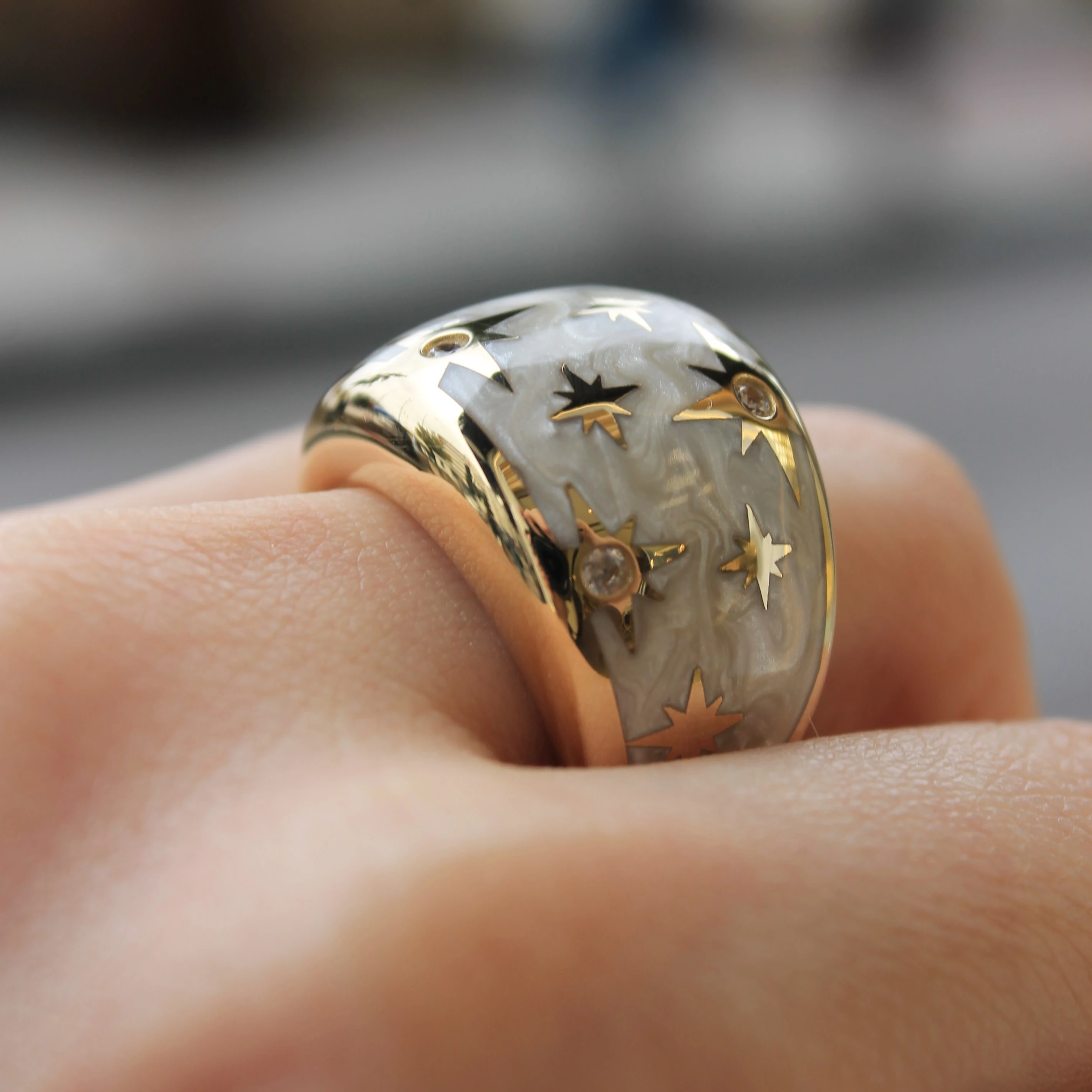 Sedefli Kutup Yıldızı Bombeli Yüzük