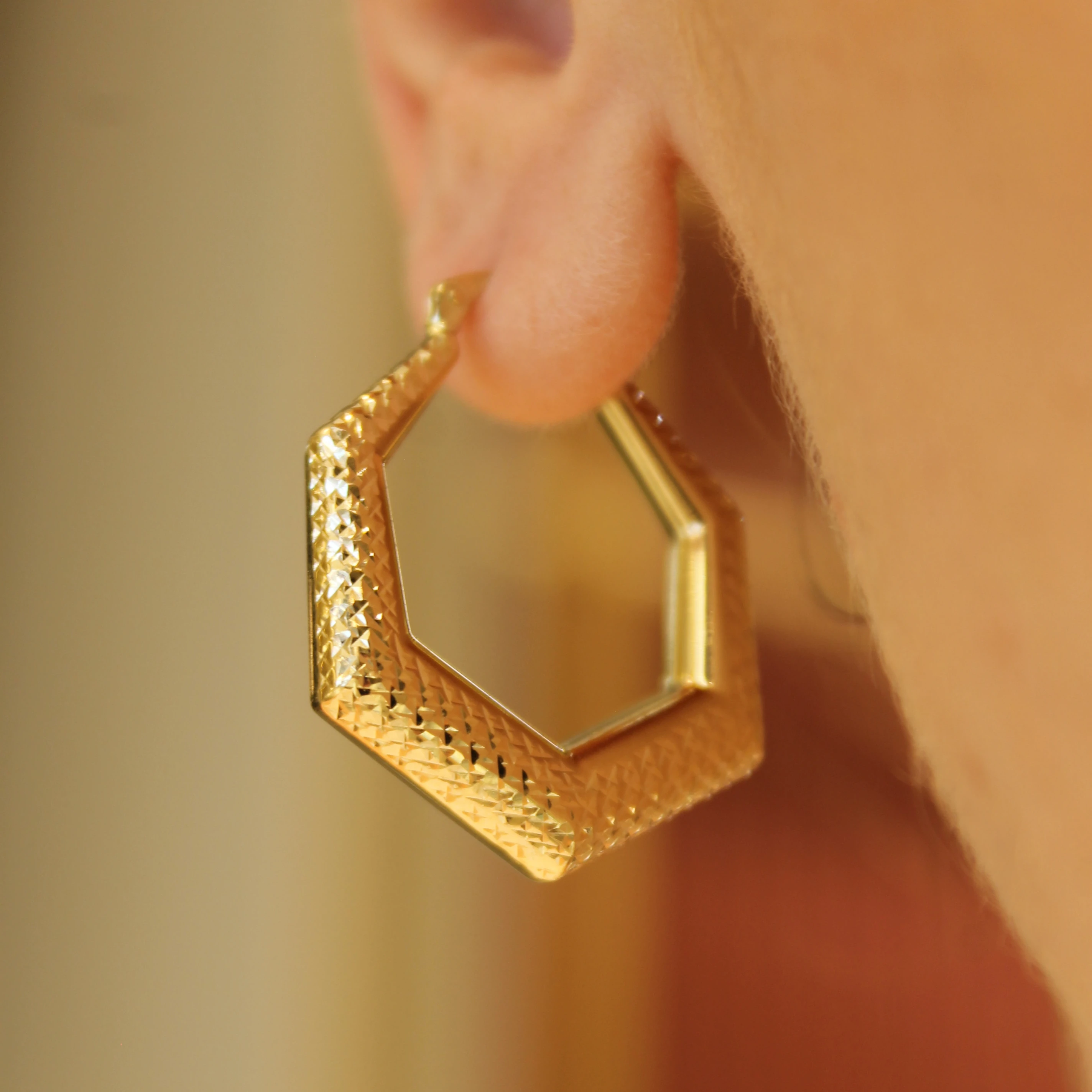 Desenli Çift Taraflı Altıgen Küpe