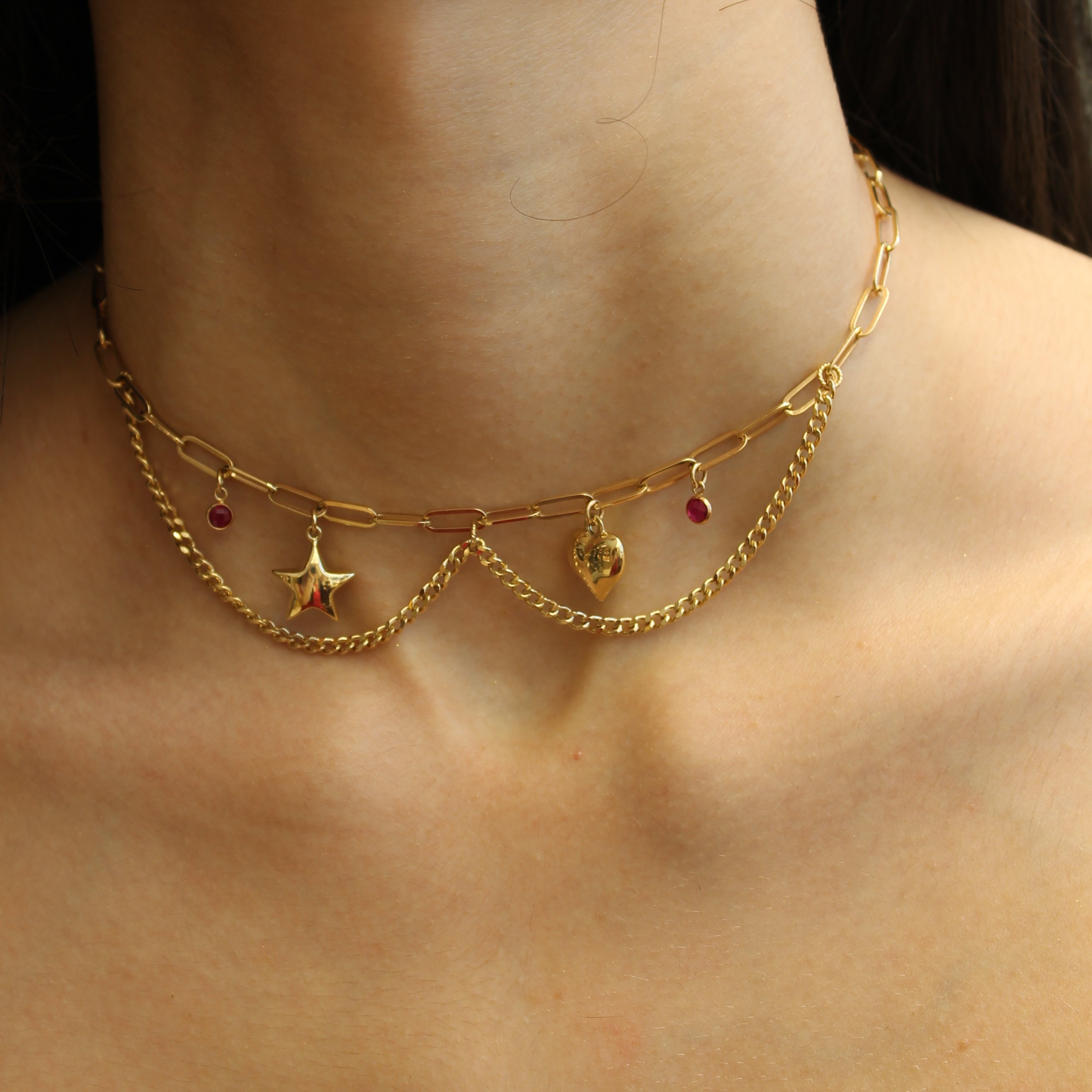 Kalp ve Yıldız Choker Kolye
