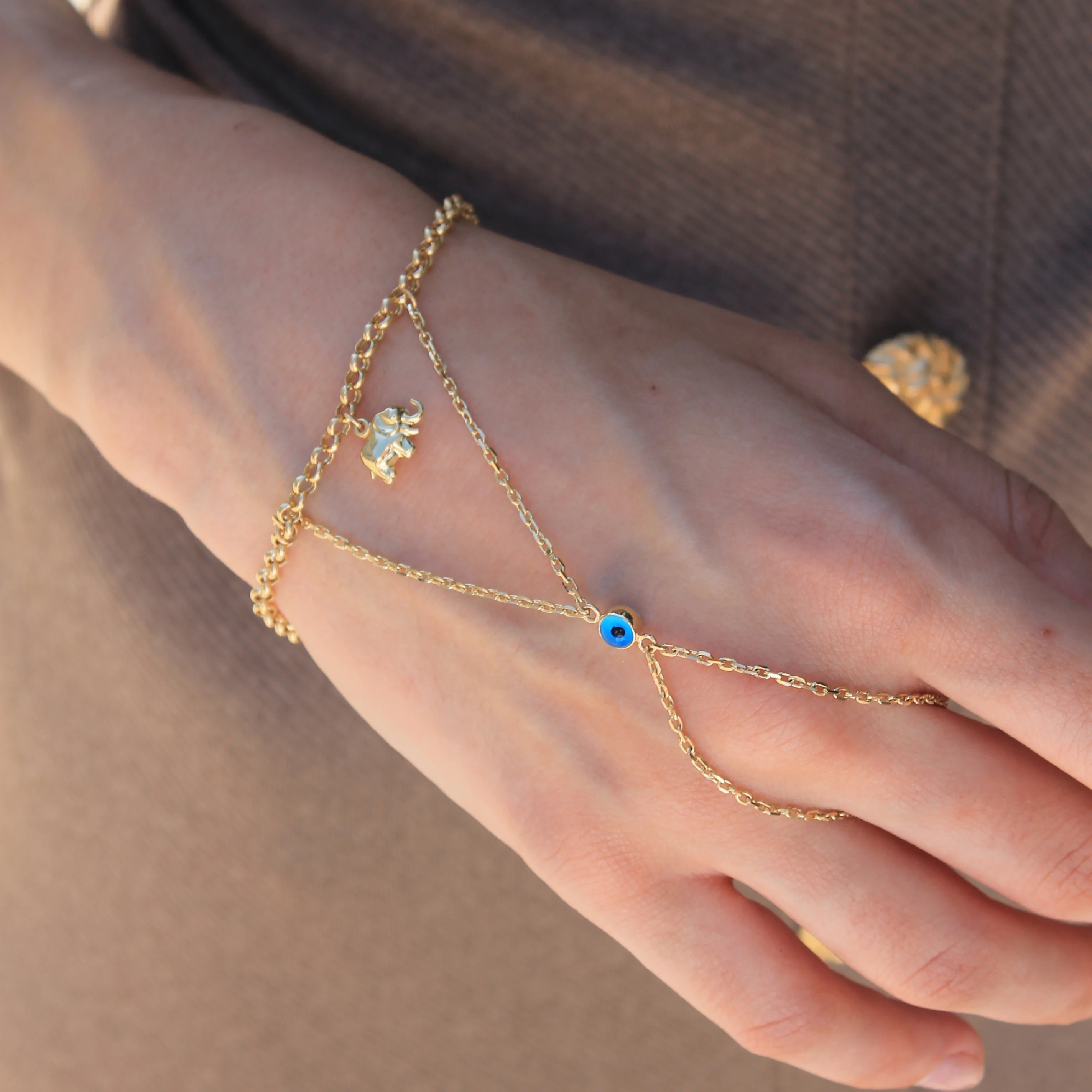 Fil ve Nazar Boncuklu Şahmeran Bileklik