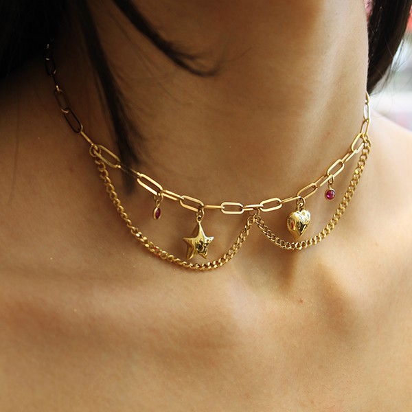 Kalp ve Yıldız Choker Kolye