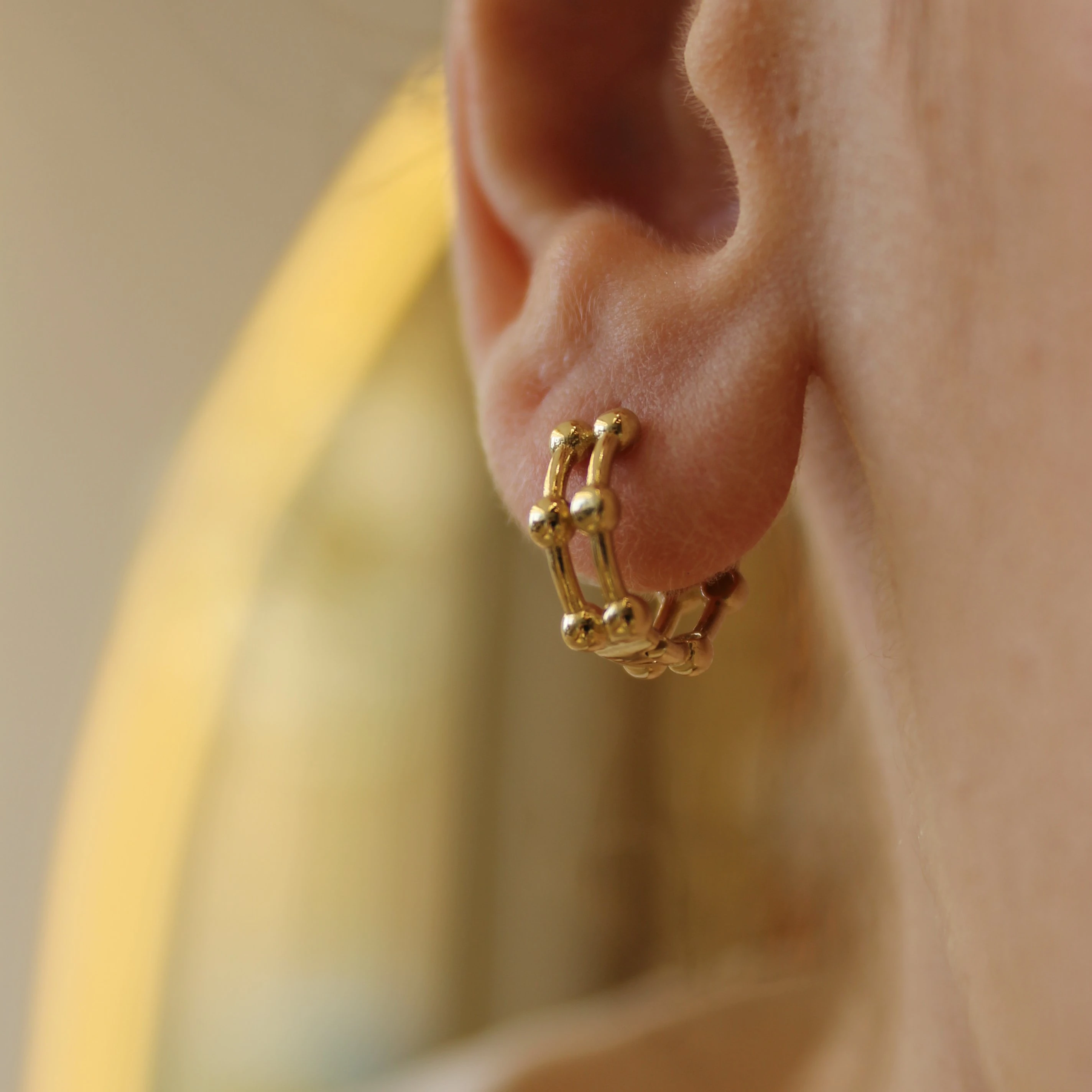 Çift Sıra Top Detaylı Halka Küpe