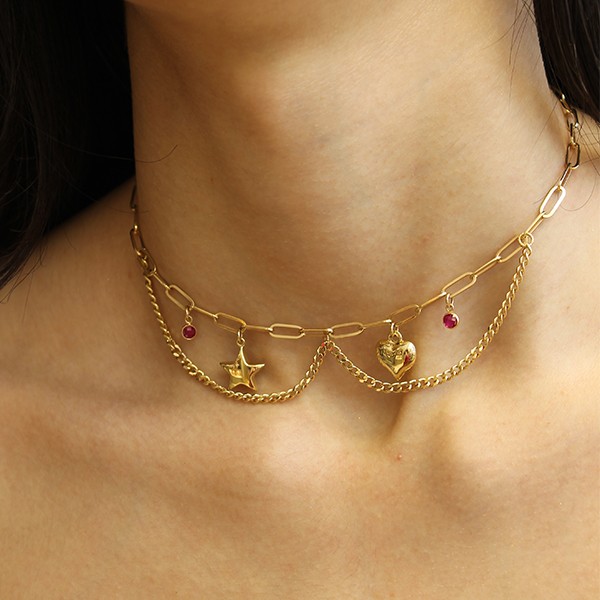 Kalp ve Yıldız Choker Kolye