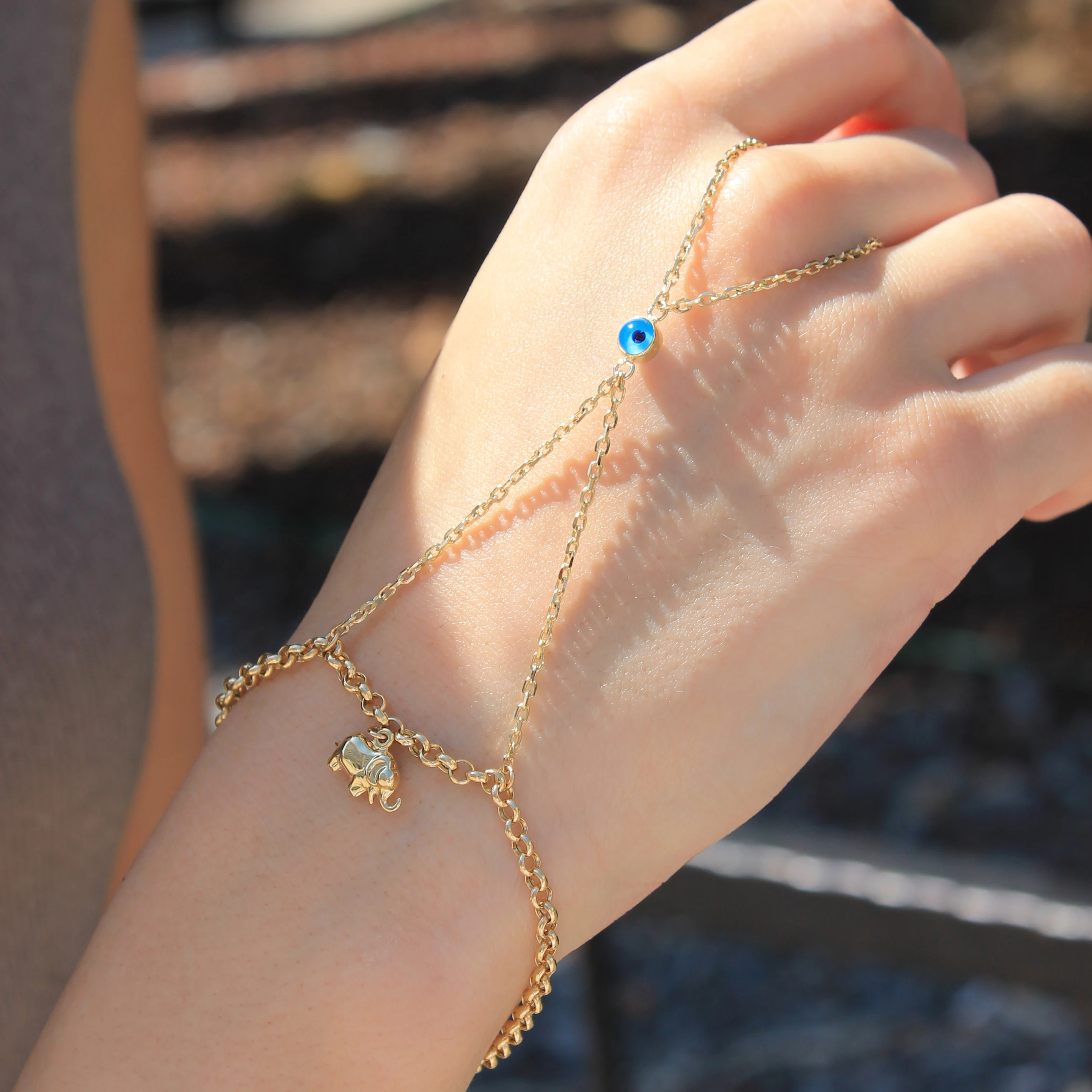 Fil ve Nazar Boncuklu Şahmeran Bileklik