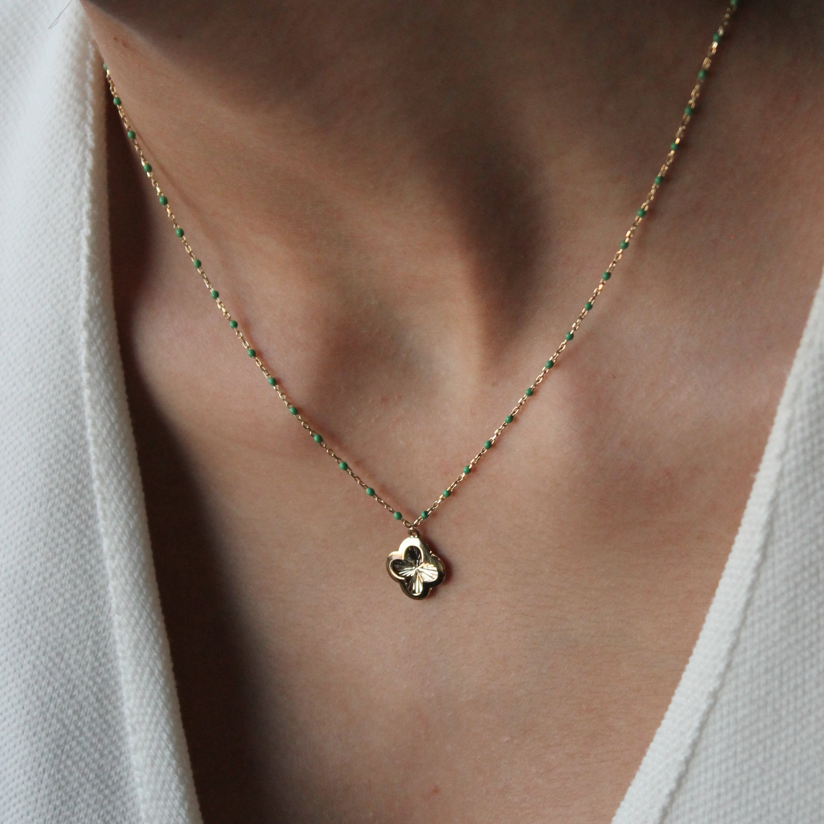 Yeşil Zincirli Yonca Kolye