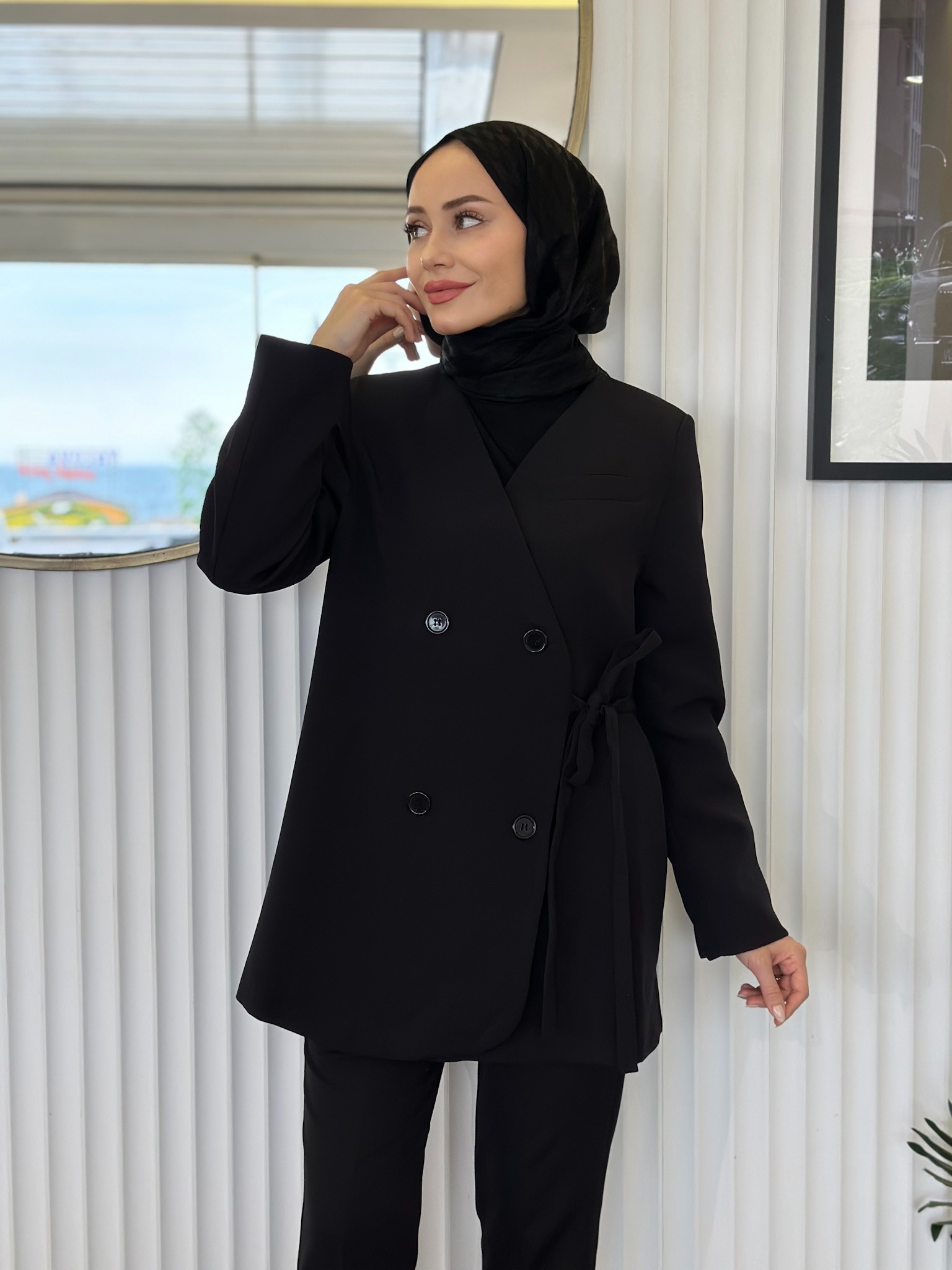 KRUVAZE YAKA BLAZER CEKET - SİYAH